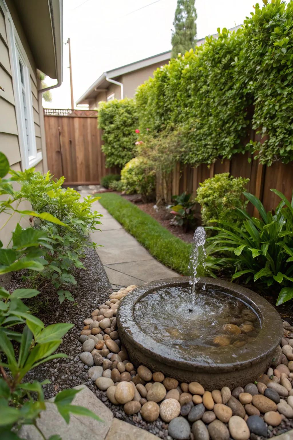 Introduce a soothing soundscape with a mini water feature.