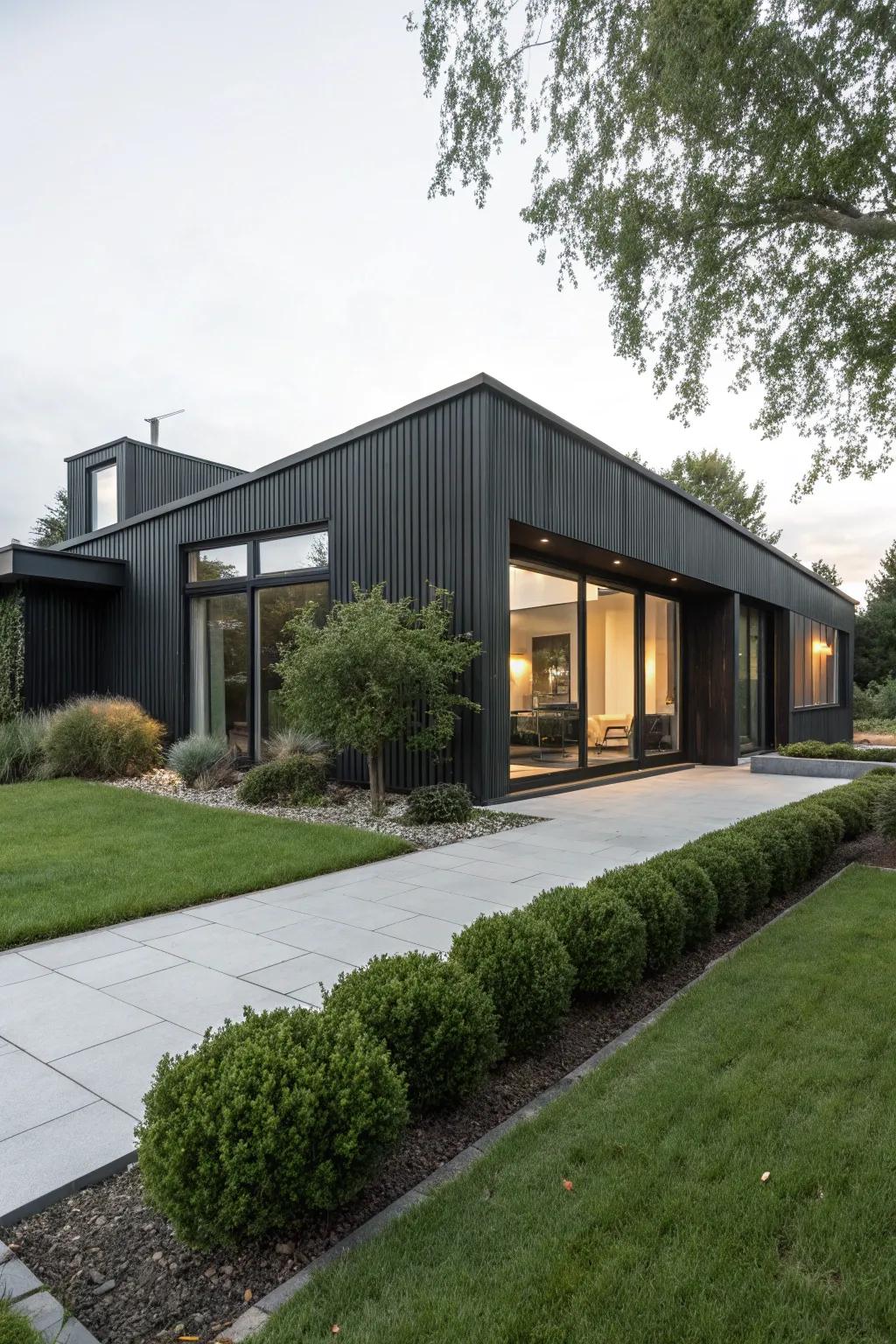 Striking ebony outer walls for a contemporary and graceful facade.
