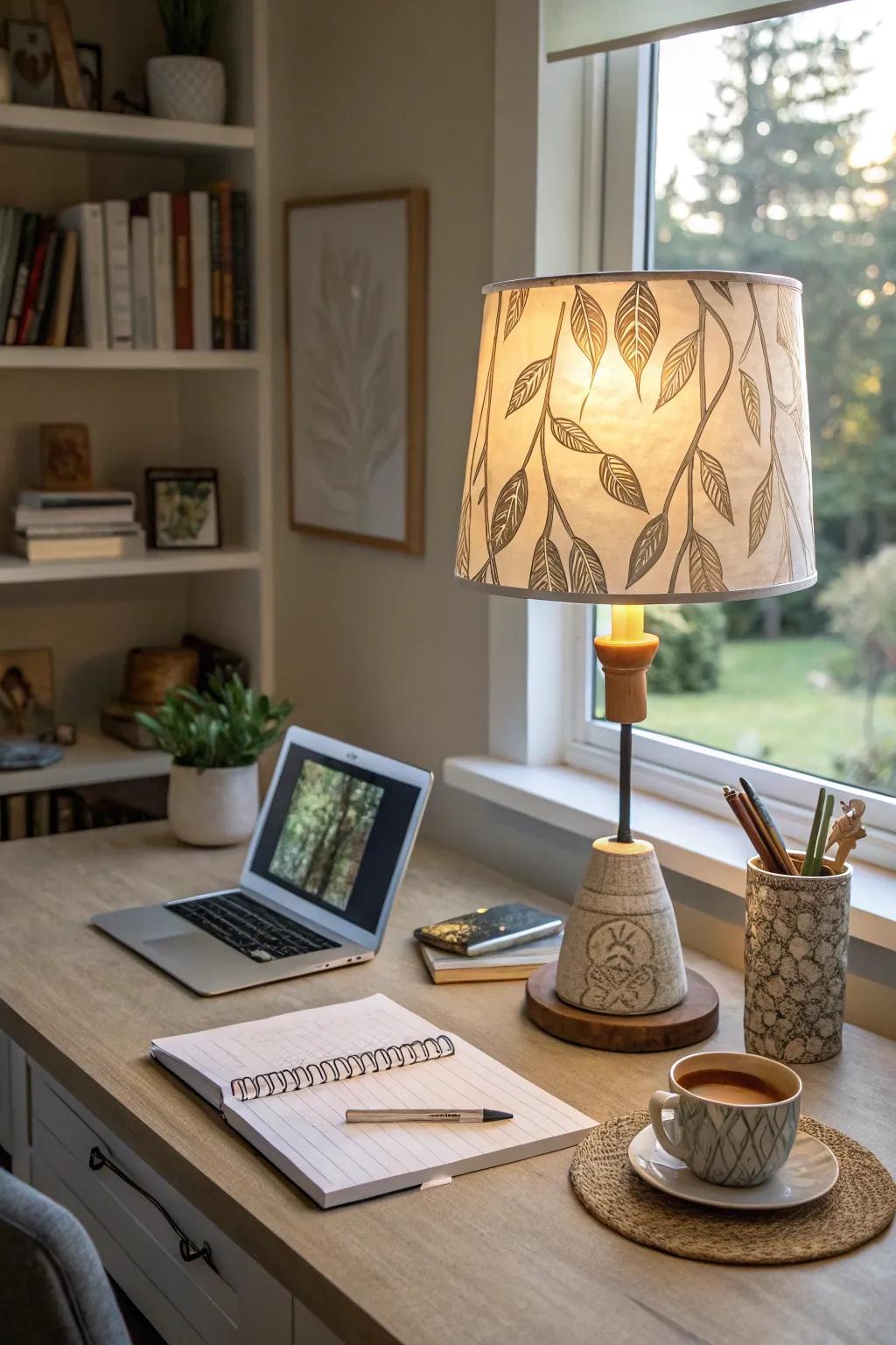 A designer lamp injects character and light into your workspace.