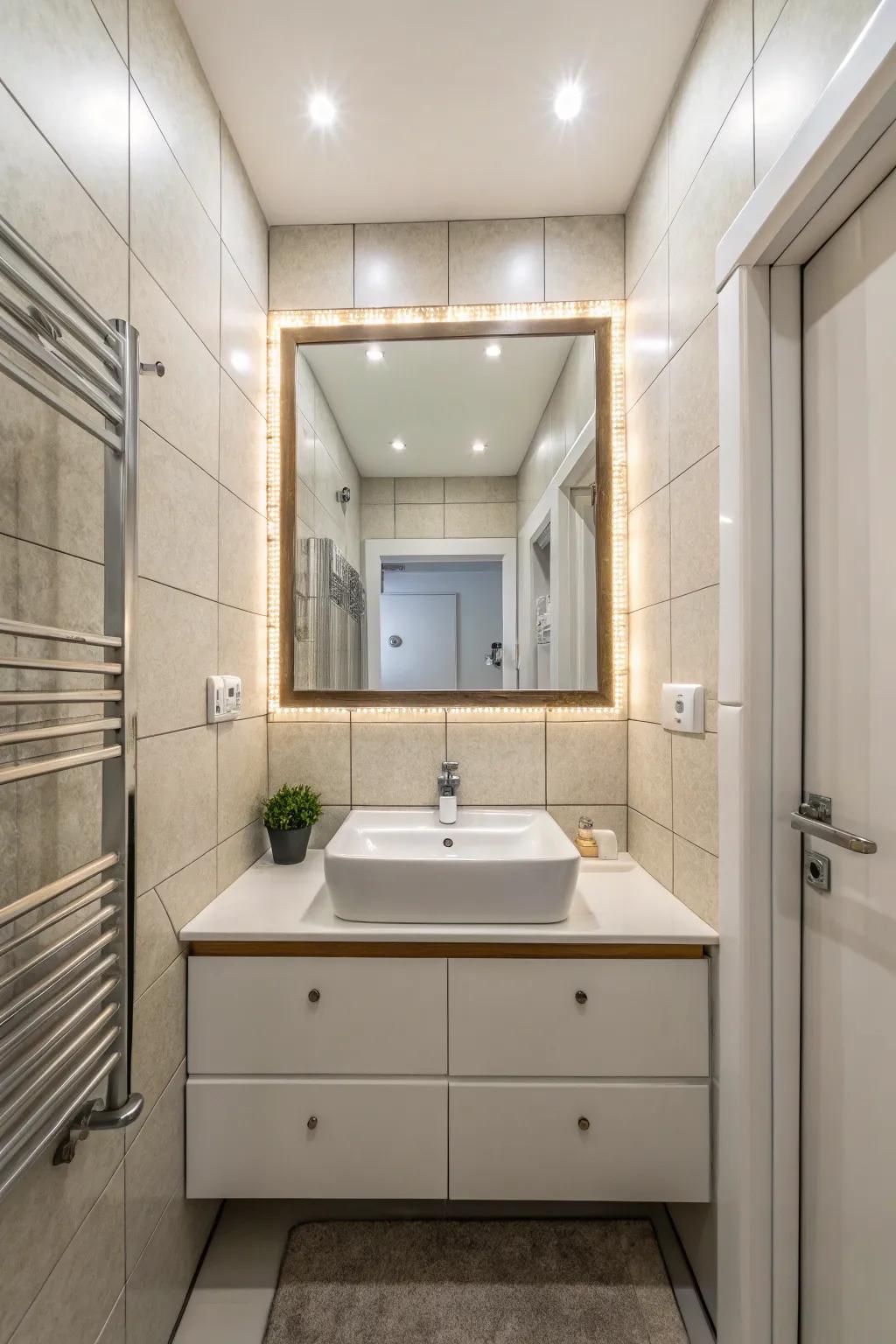 Big mirrors make small bathrooms feel brighter and bigger.