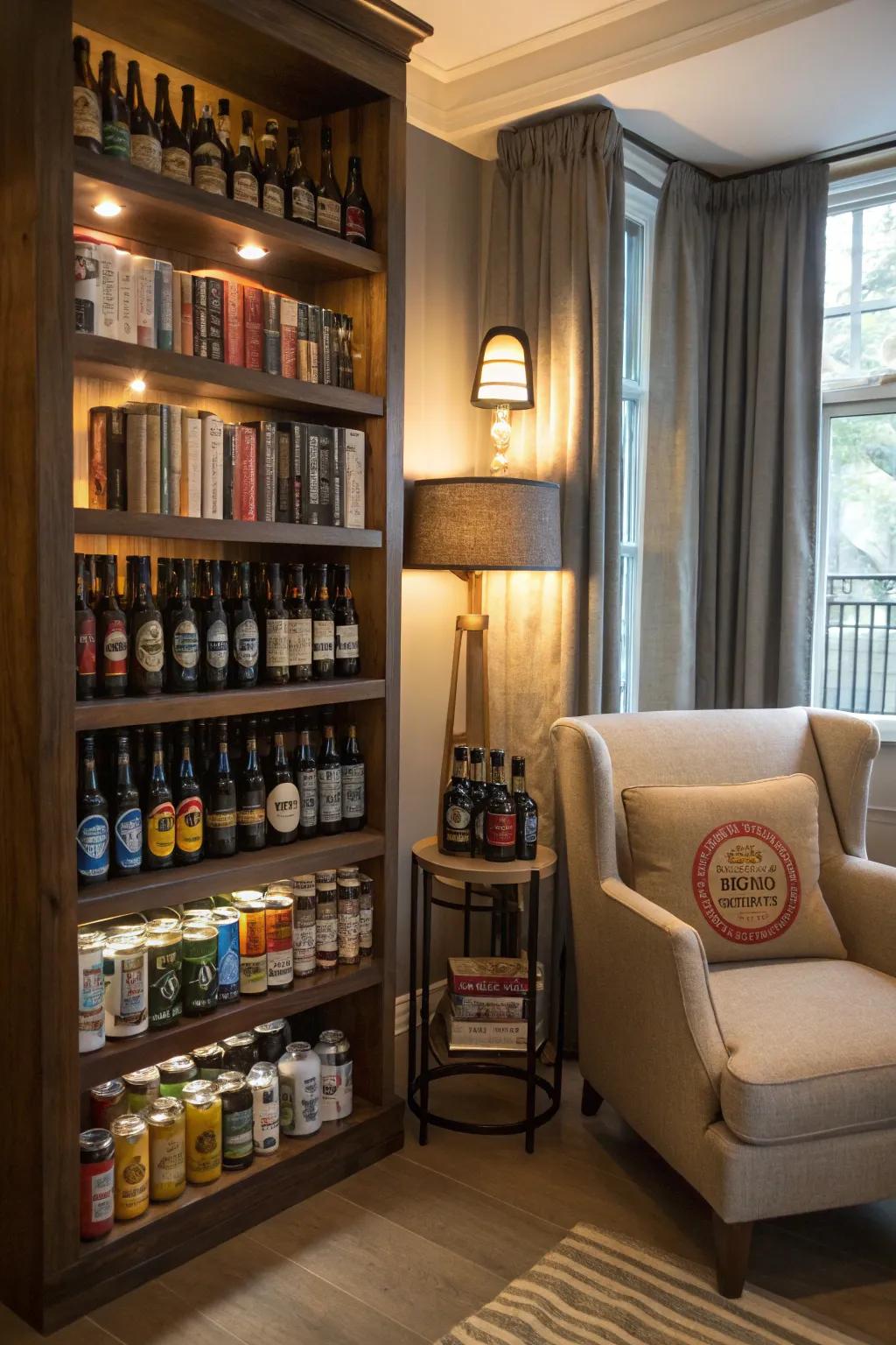 Seasonal beer display for easy theme changes.