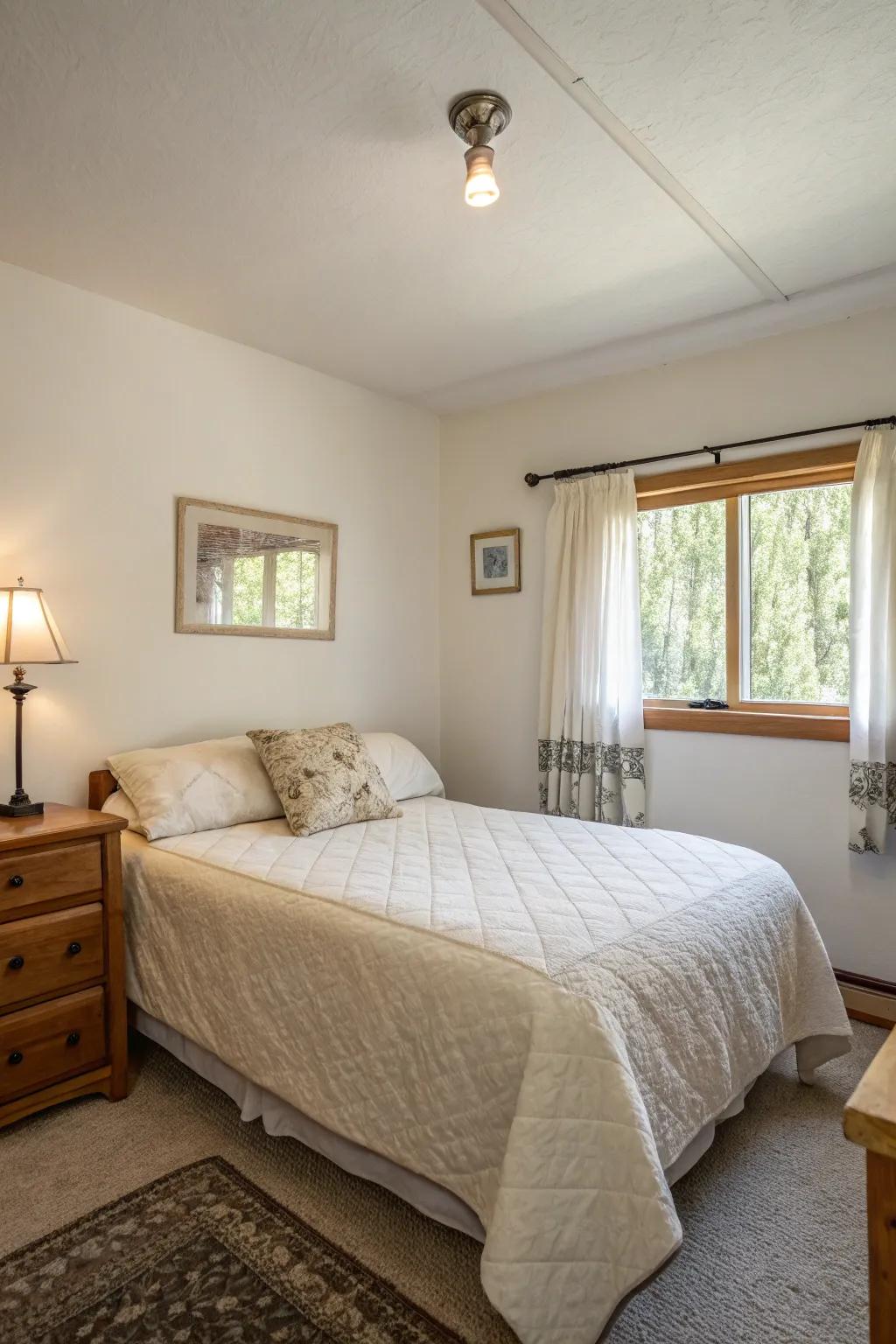 A minimalist approach keeps this cottage bedroom open and serene.