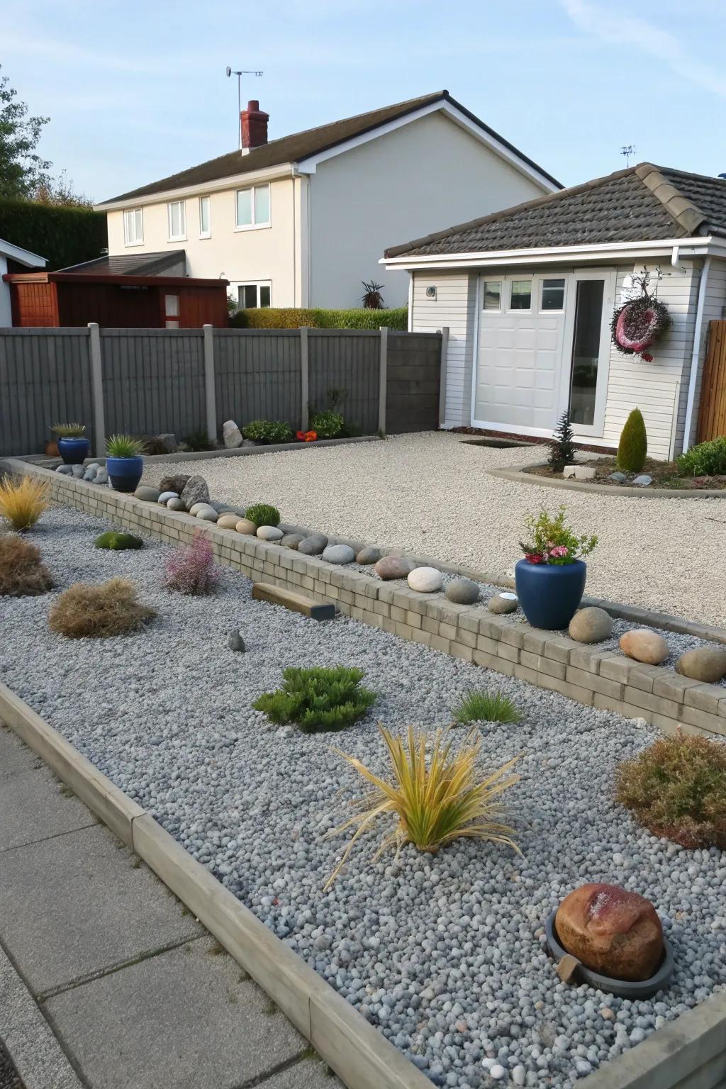A gravel yard is both pragmatic and visually appealing.
