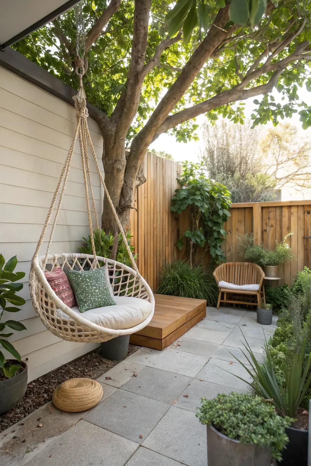 A hanging chair converts your expanse into a tranquil retreat.