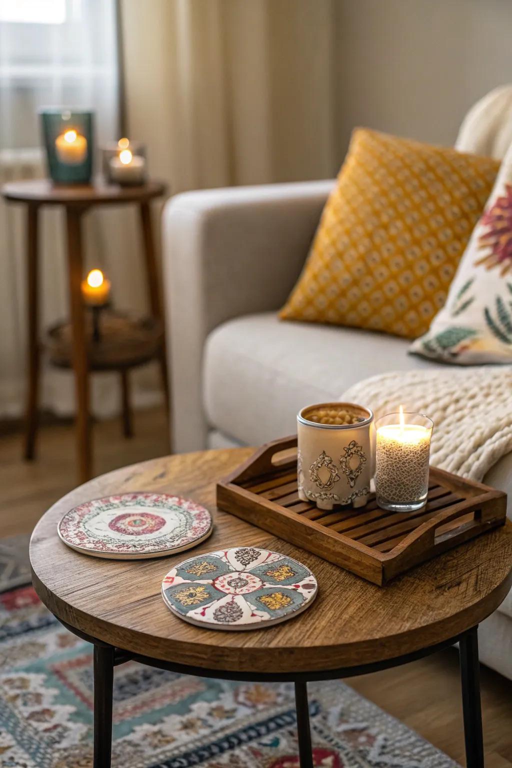 Practical coasters that inject utility and charm into a side table.