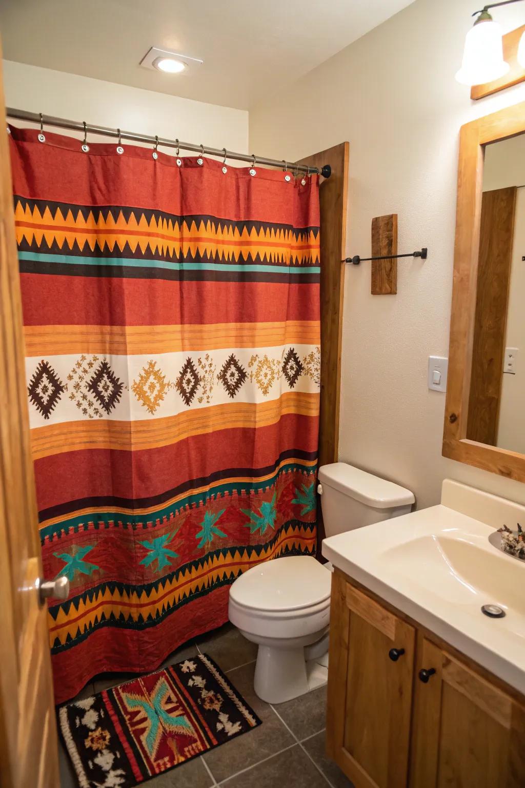A statement rain curtain elevates the design.