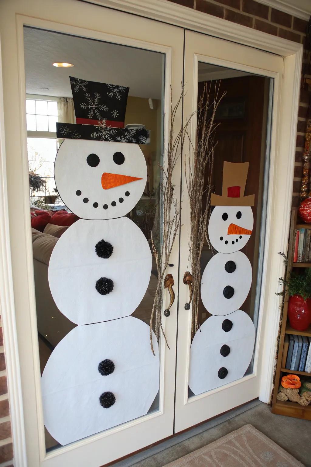 A snowman kindred conveys mirth and togetherness to your entry.
