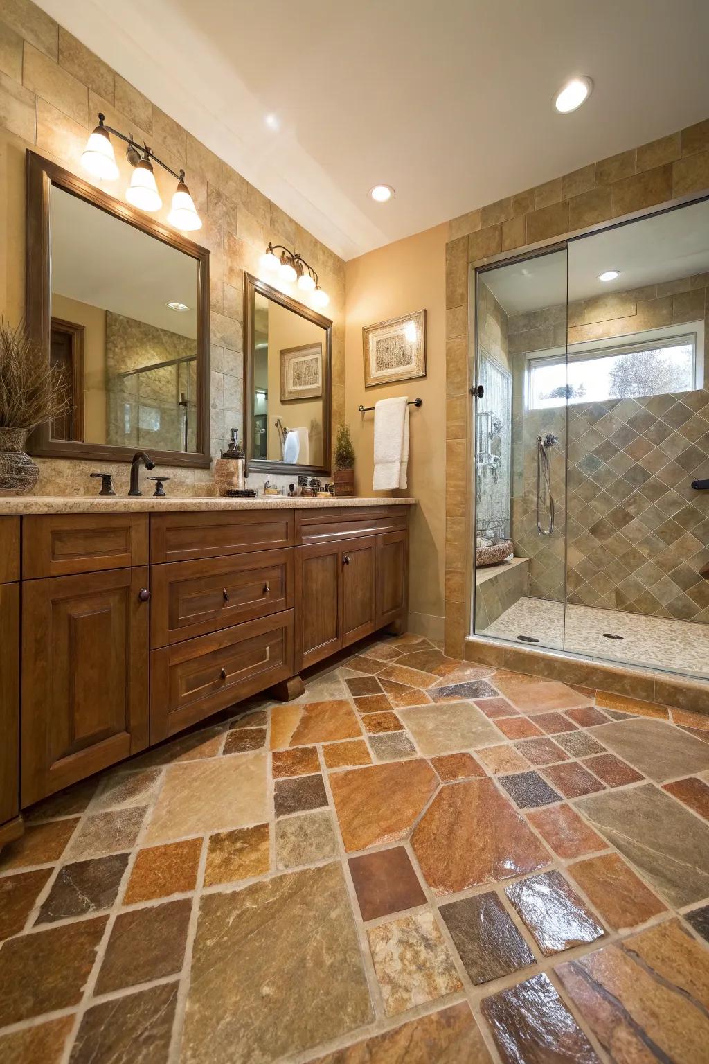 Rock flooring will give your bathroom a homespun foundation.