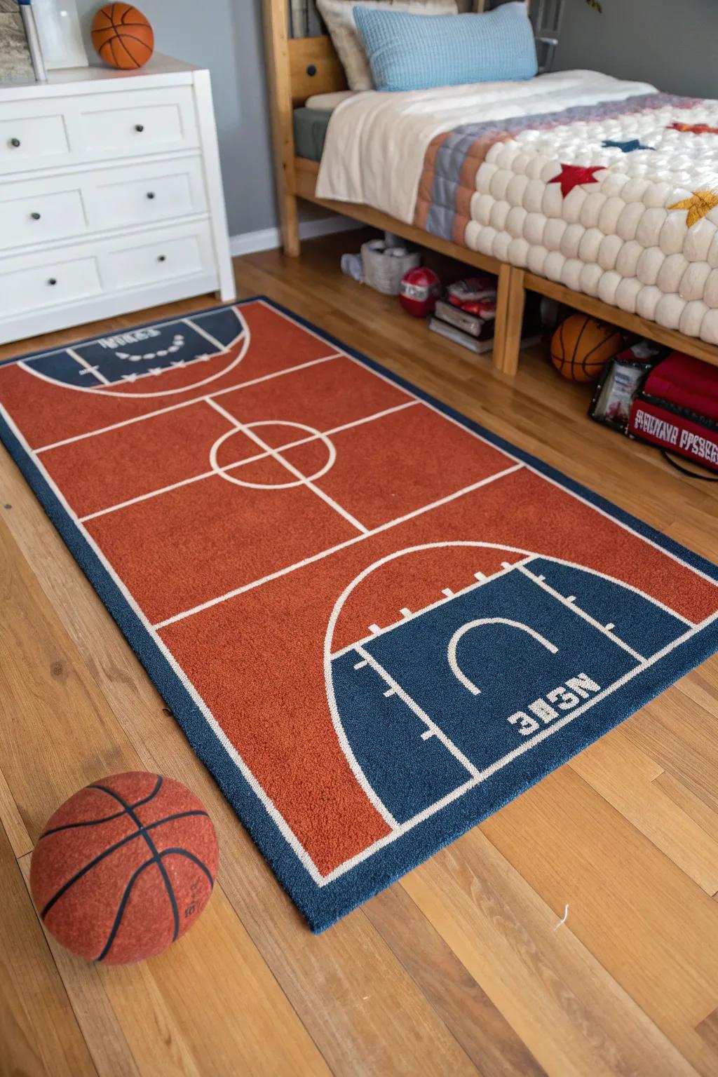 Step onto the field using a sport-themed rug.