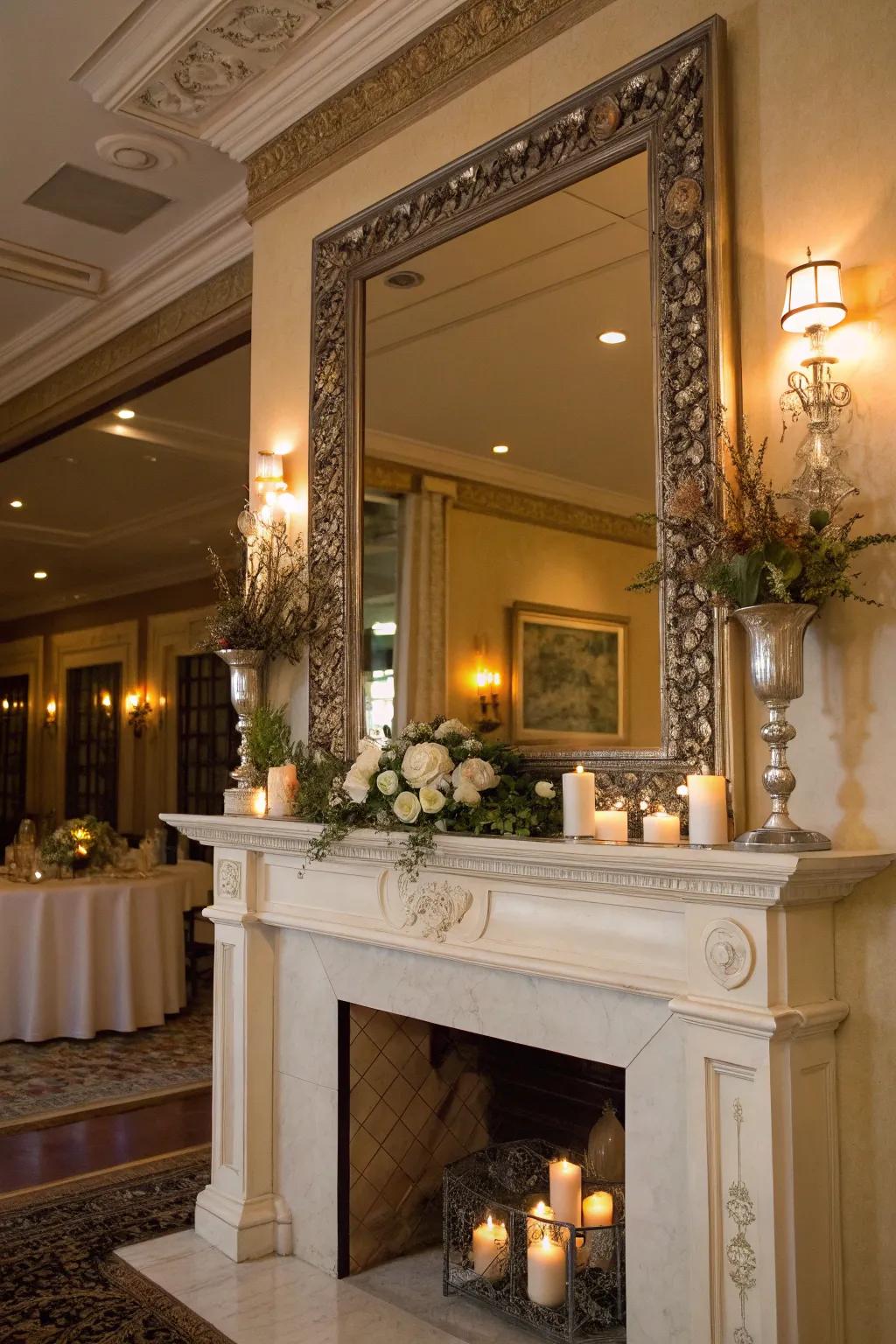 A mirror enhances the light and space on your mantel.