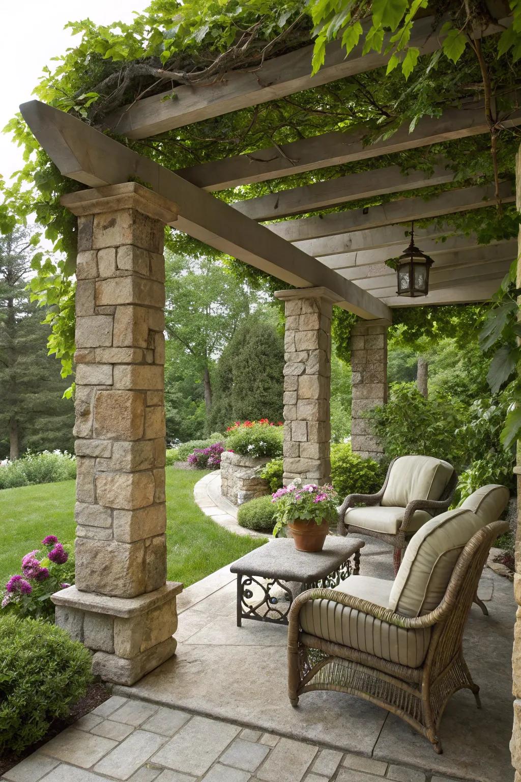 A rock shade structure adds shade and elegant style.