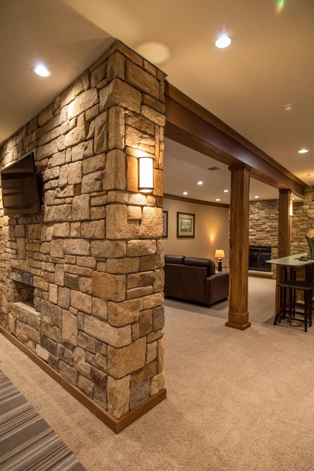 A lower level elevated by the charm of a stone wall.