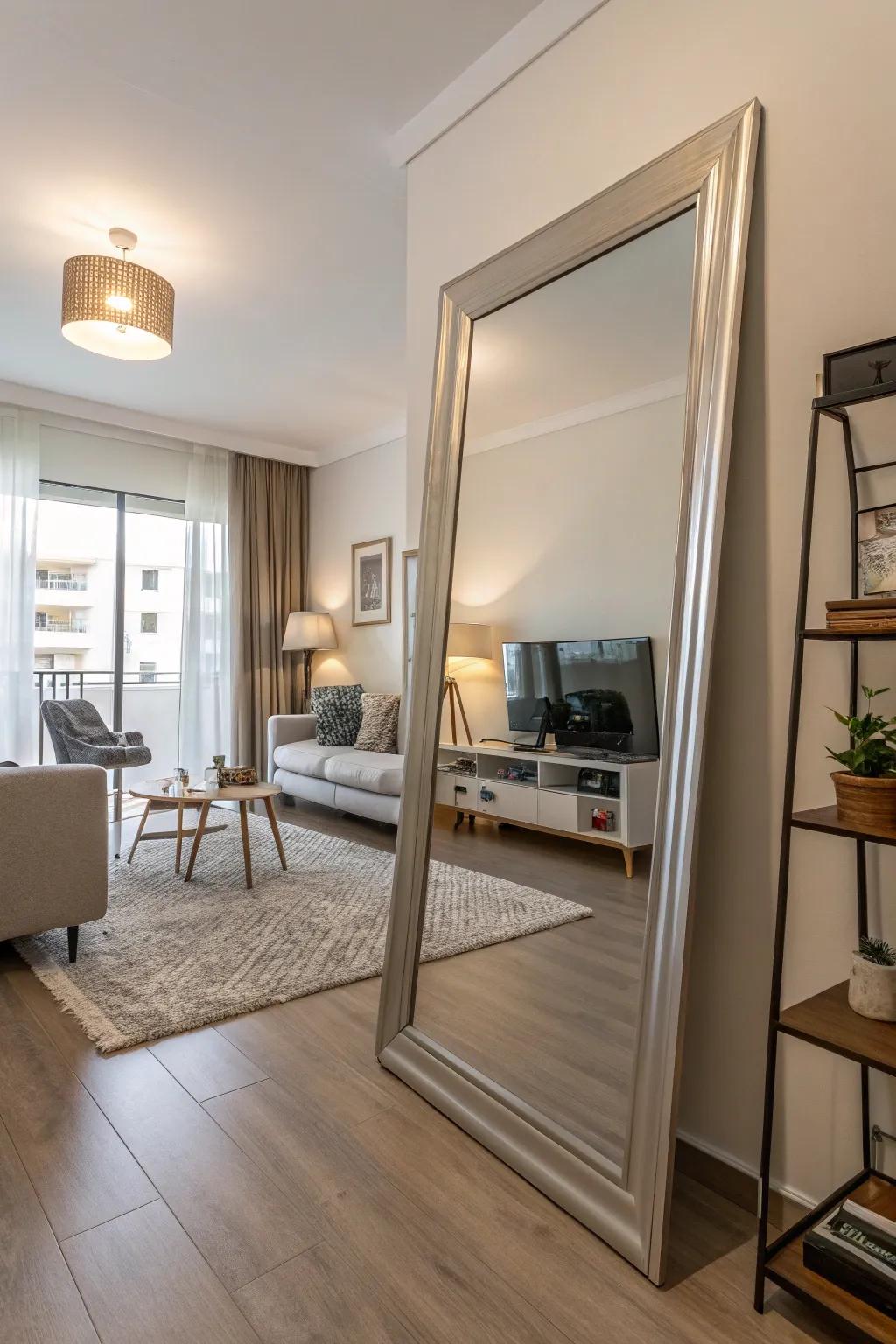 Reflective surfaces can create a sense of more room.