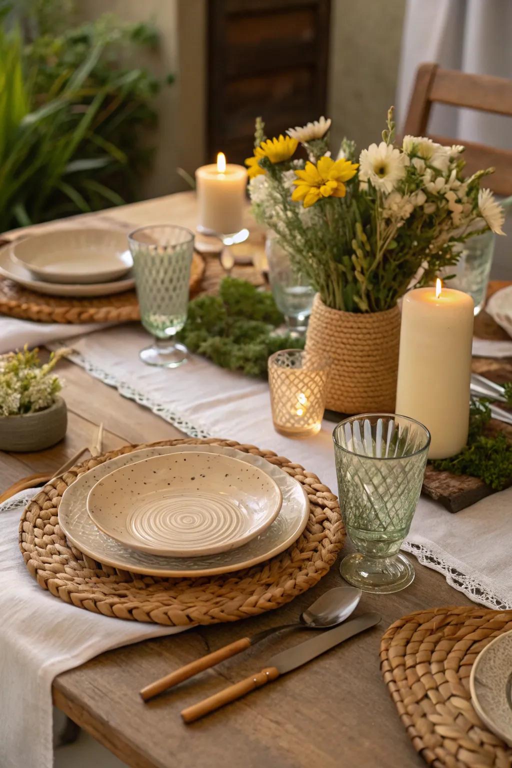 An eco-friendly tabletop setup highlighting reusable dining sets.