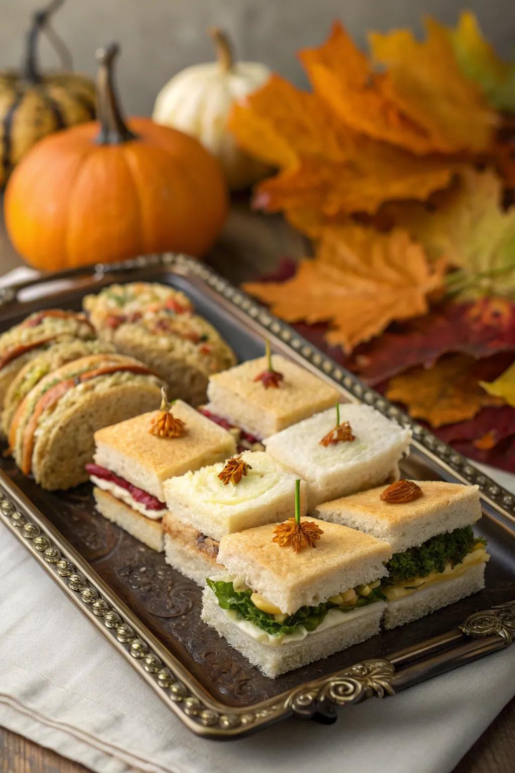 An array of mini sandwiches, idyllic for festive light eating.