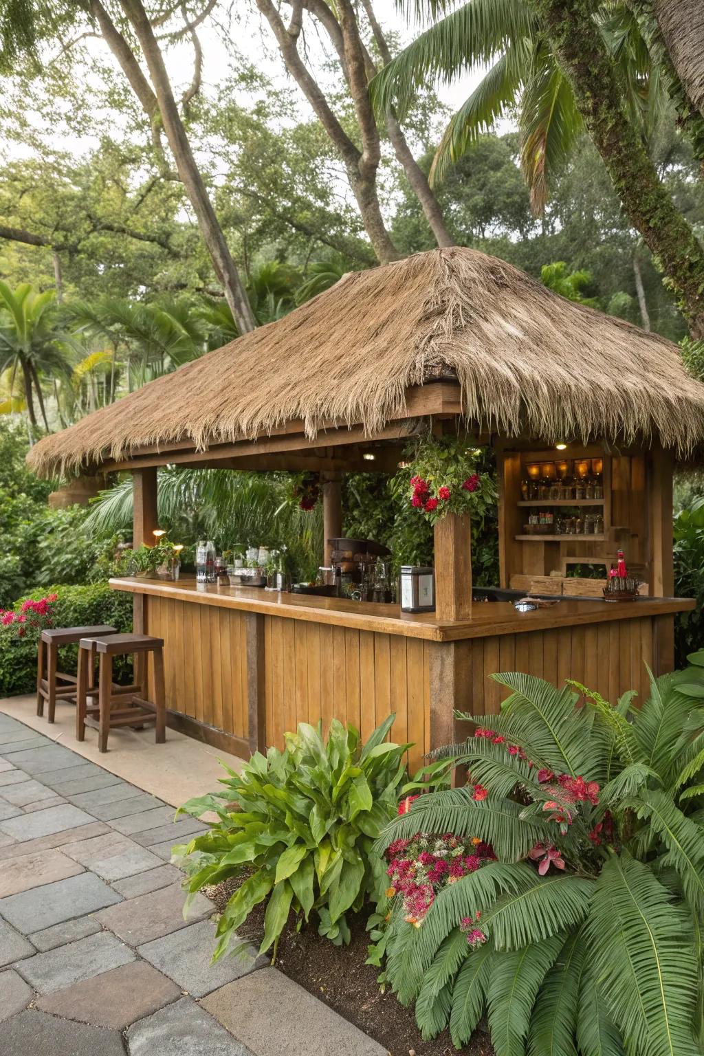 Cane roofing grants an earthy and exotic appeal.