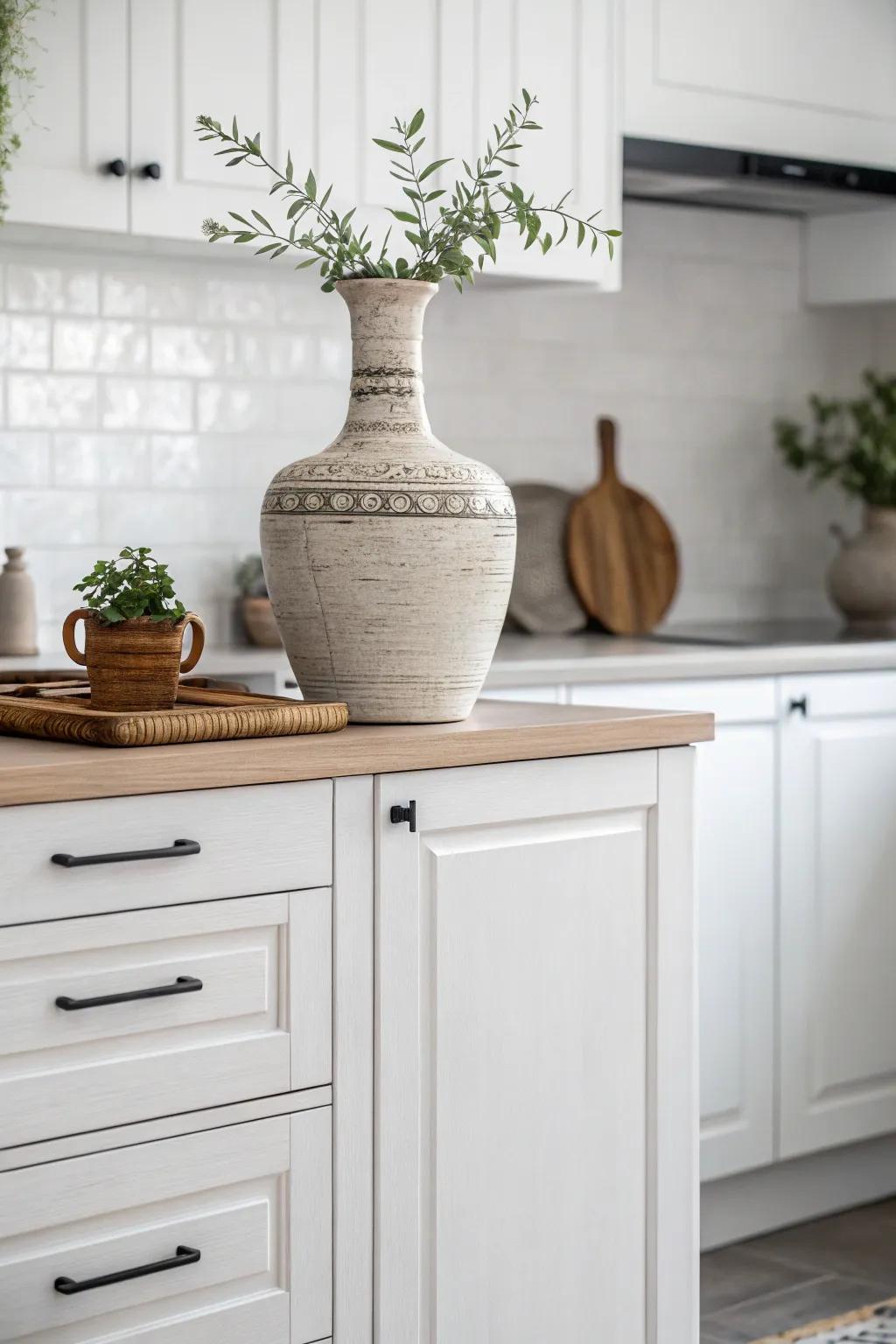Achieve a clean look with minimalist decor above your cabinets.