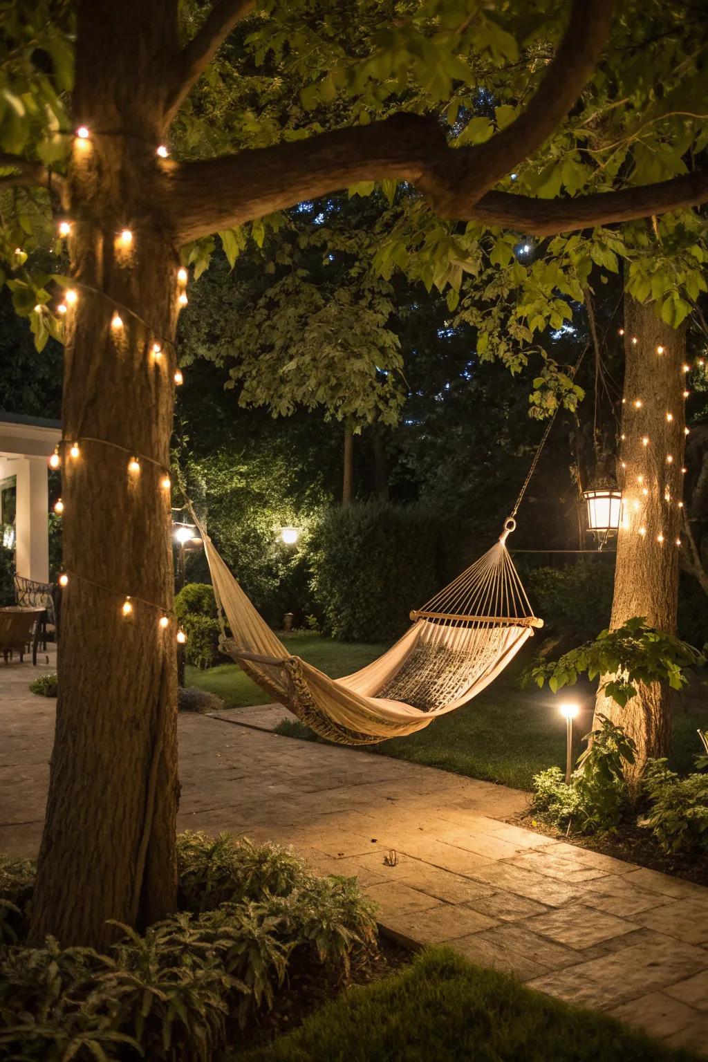 Fashion a snug hammock retreat with understated illumination.