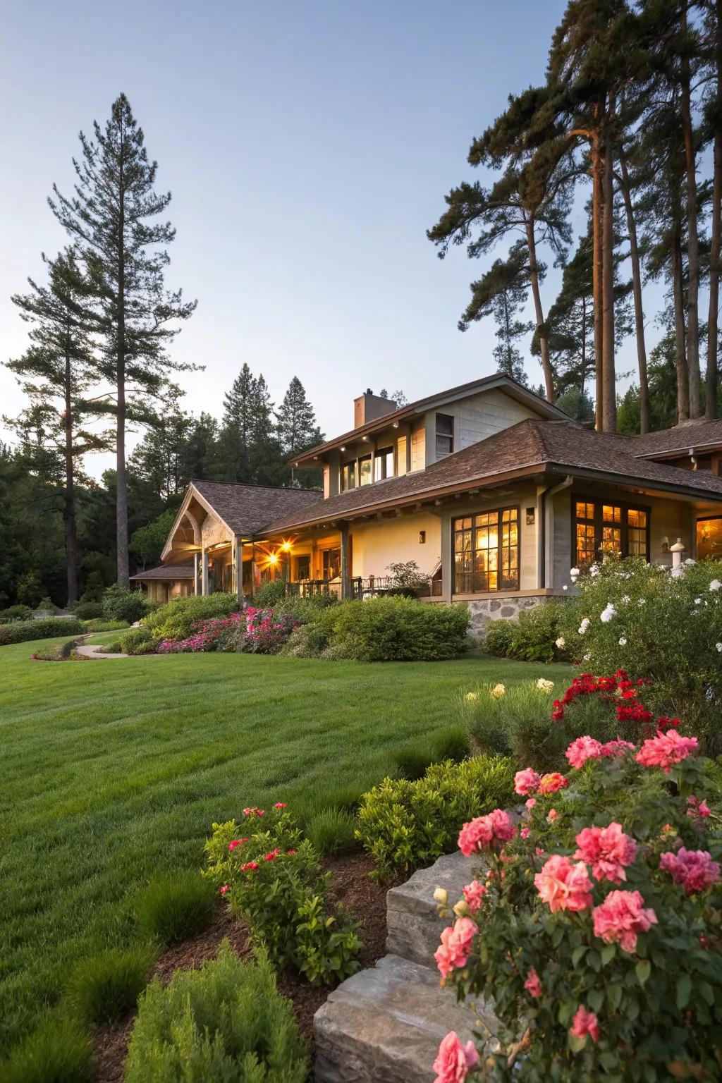 A home nestled within rich landscaping, enhancing its inherent beauty.