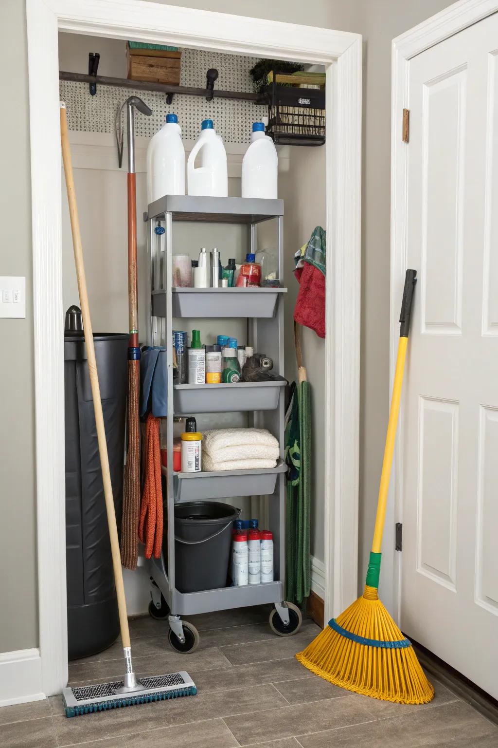 A rolling cart offers convenience and makes it easier to get to the items you use most often.