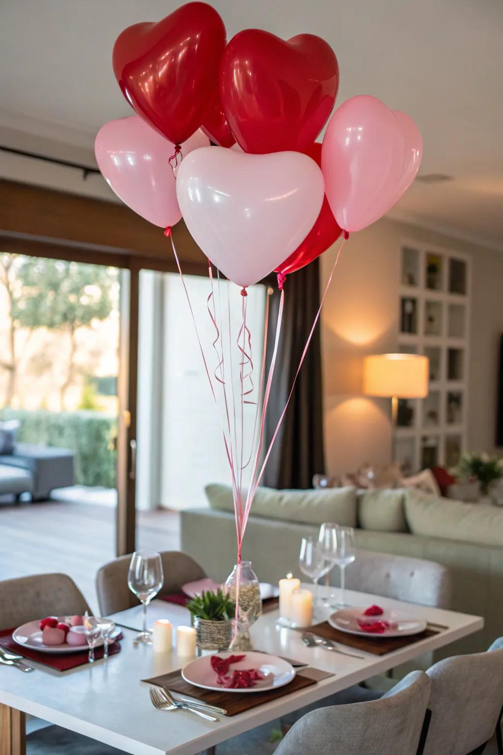 Playful fun with heart-shaped balloon bouquets.