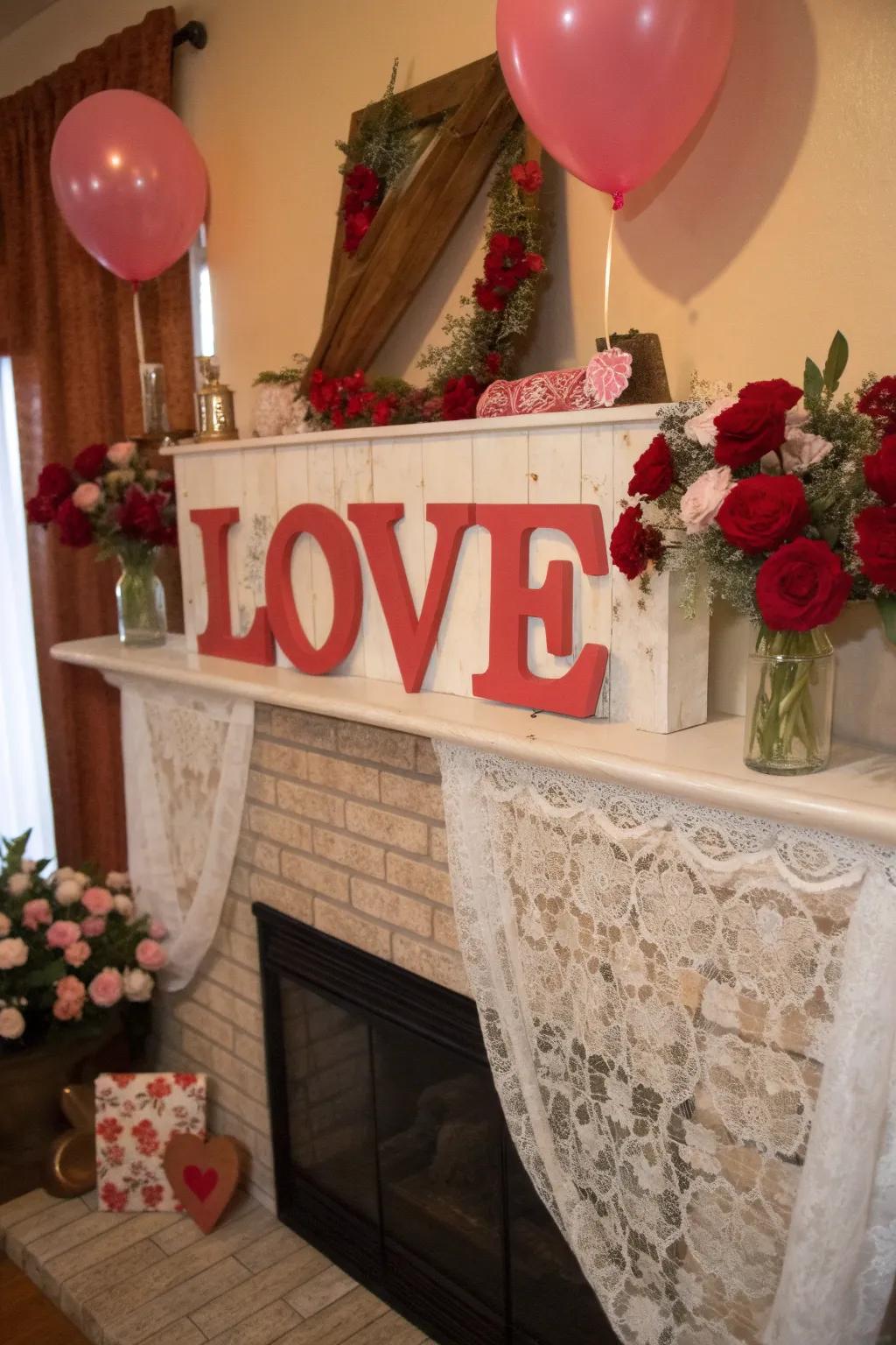 A handmade 'Affection' banner appends a tailored sensation to the mantel.