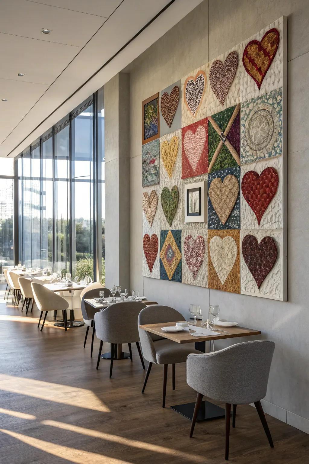 A heart mosaic appends depth and interest to home decor.