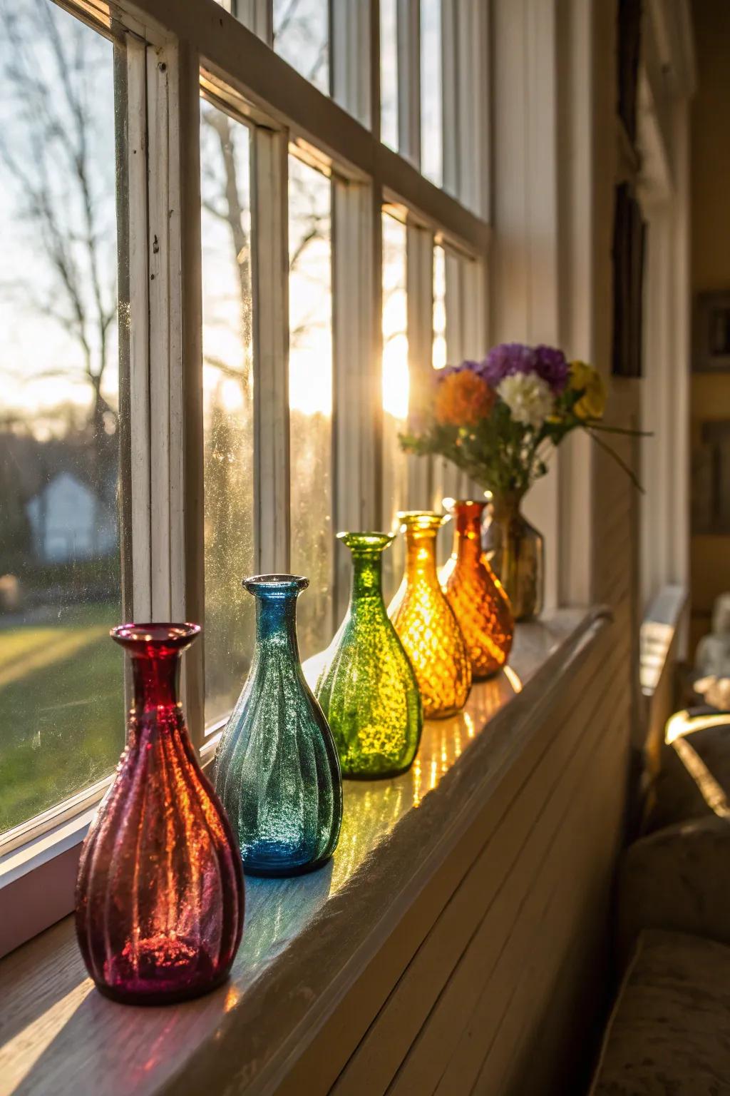 Dyed transparent vases bring color and light into your area.