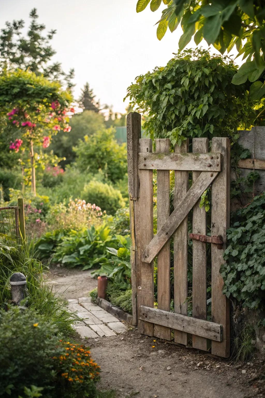 A sustainable entrance fashioned from reclaimed decking boards.
