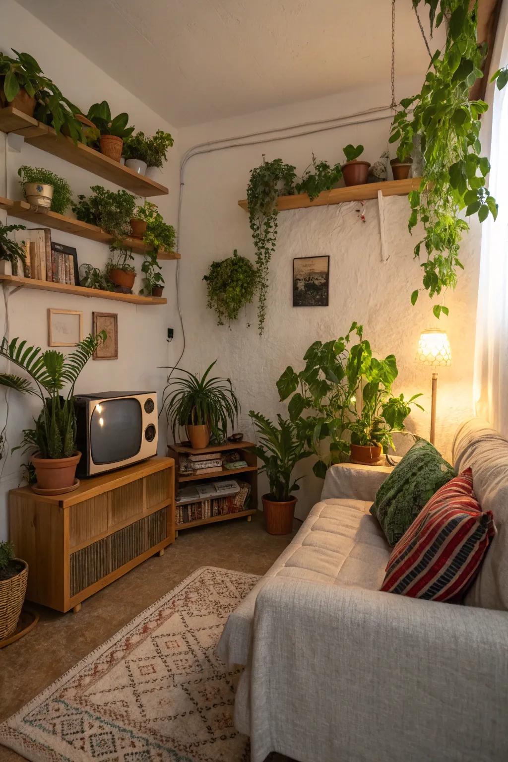 Plants bring vitality and a natural element to the room