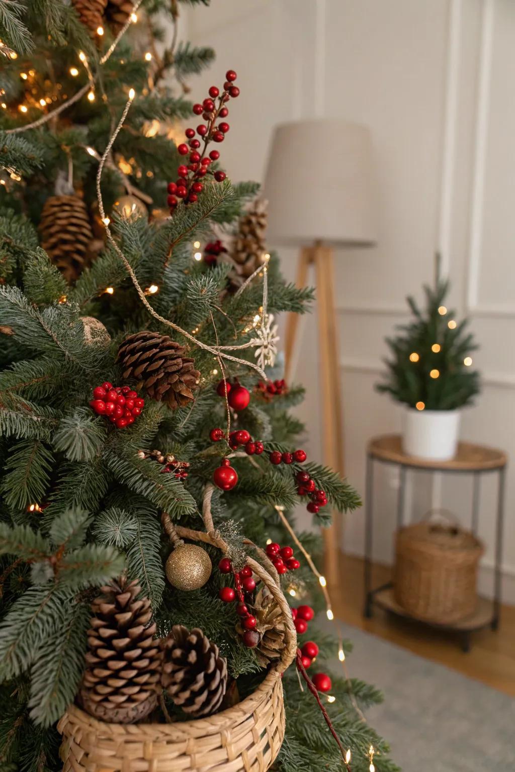 Natural elements heighten the retro sensation of this tree.