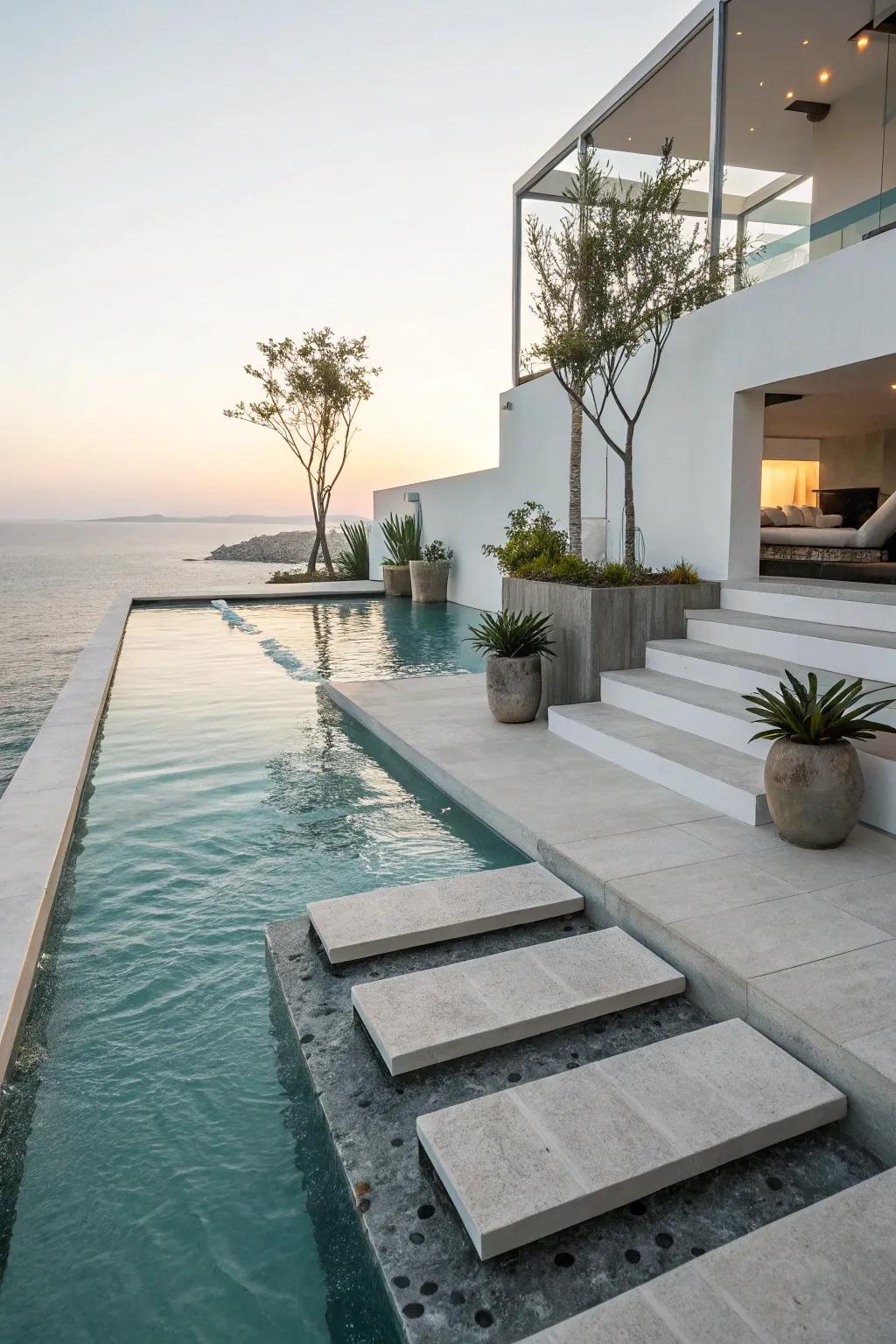 Floating steps contribute a modern and artistic touch to your pool design.