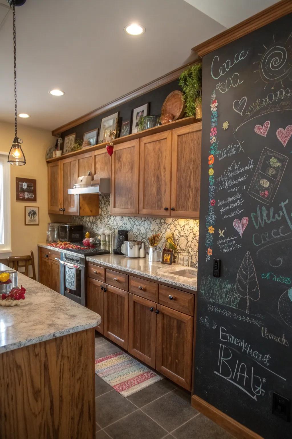 Chalkboard walls add a fun, useful component for creativity.