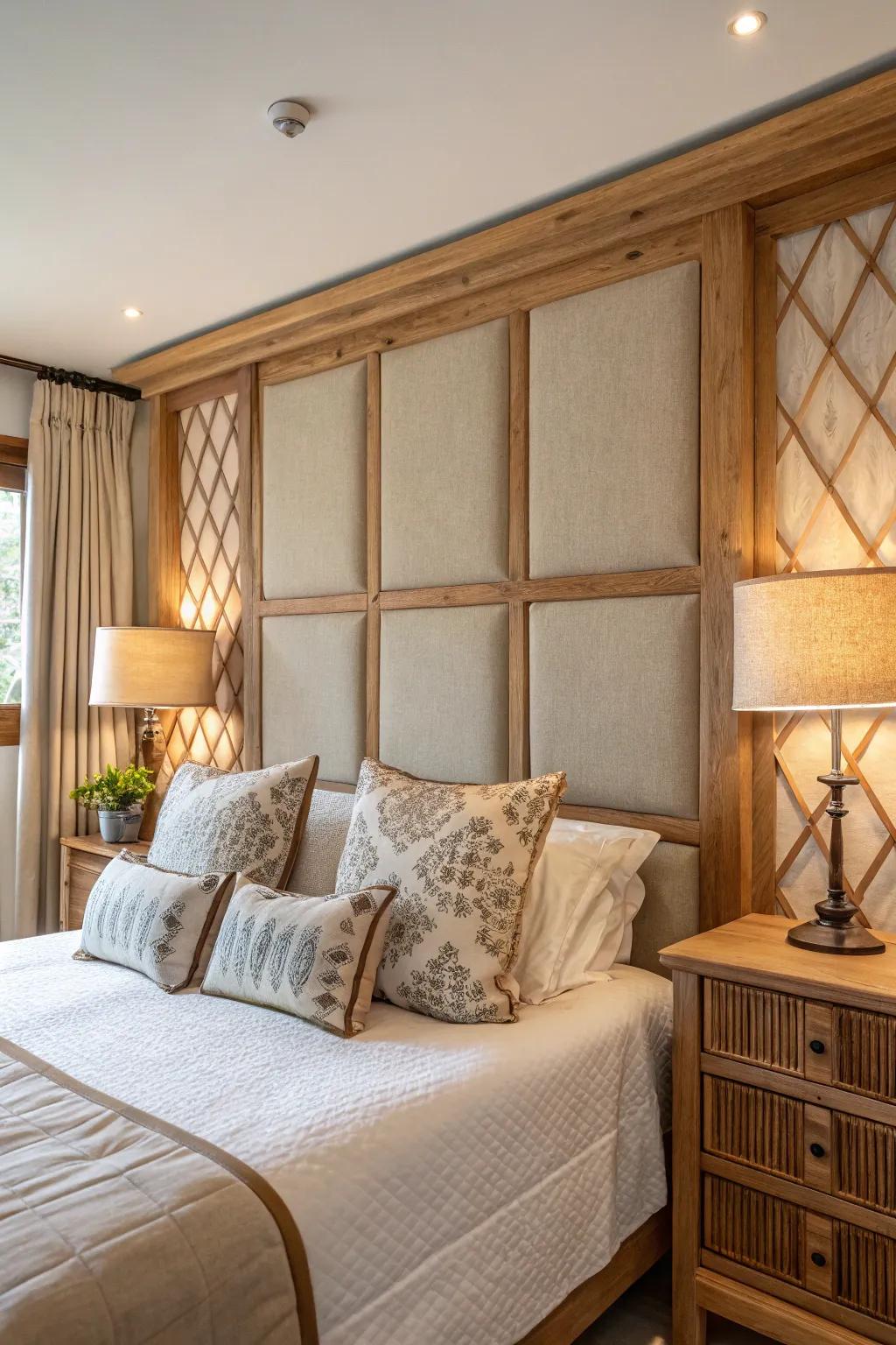A combination of materials results in a textured and energetic headboard.