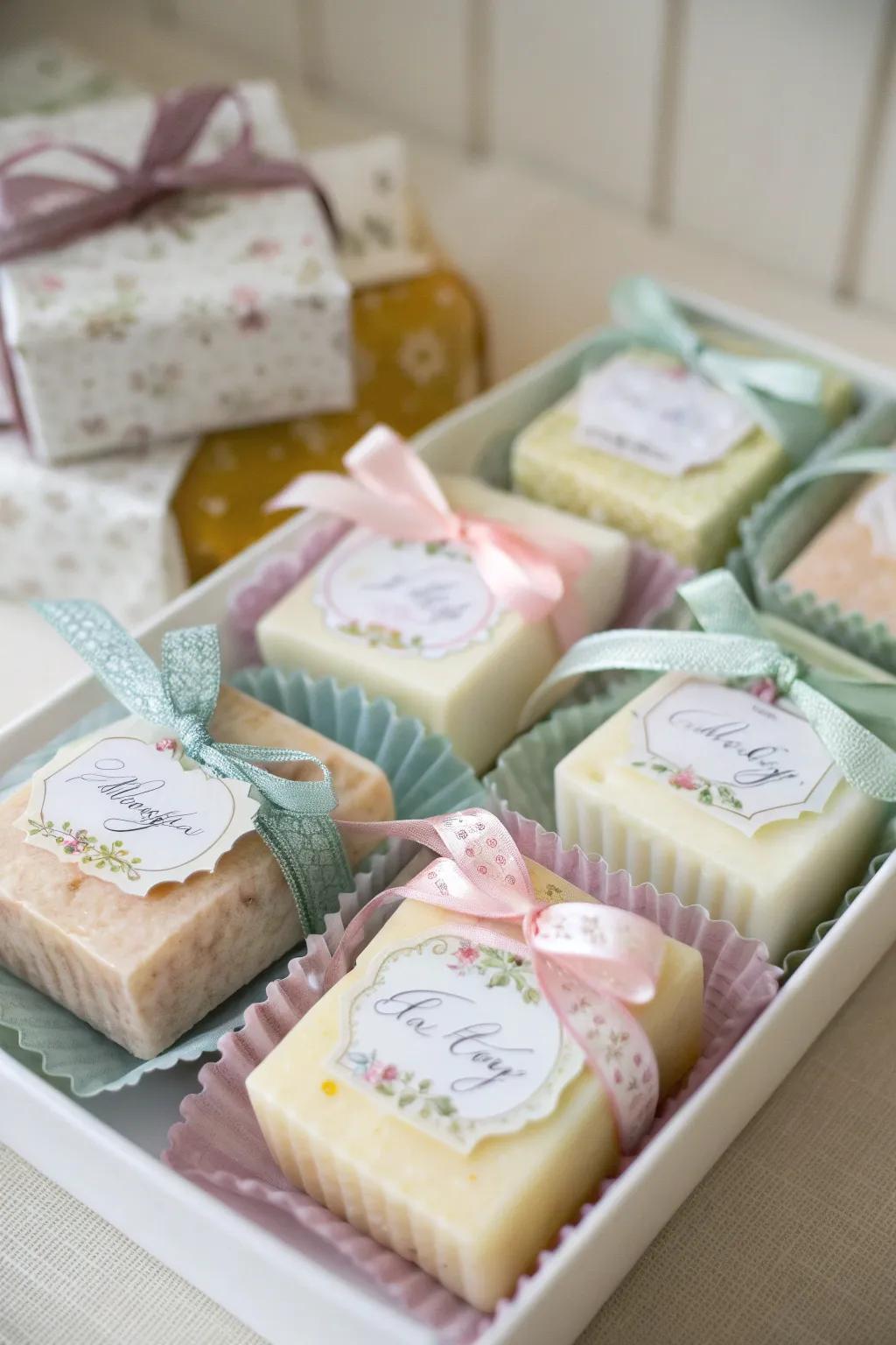 Diminutive cleansing bars as an opulent and functional wedding token