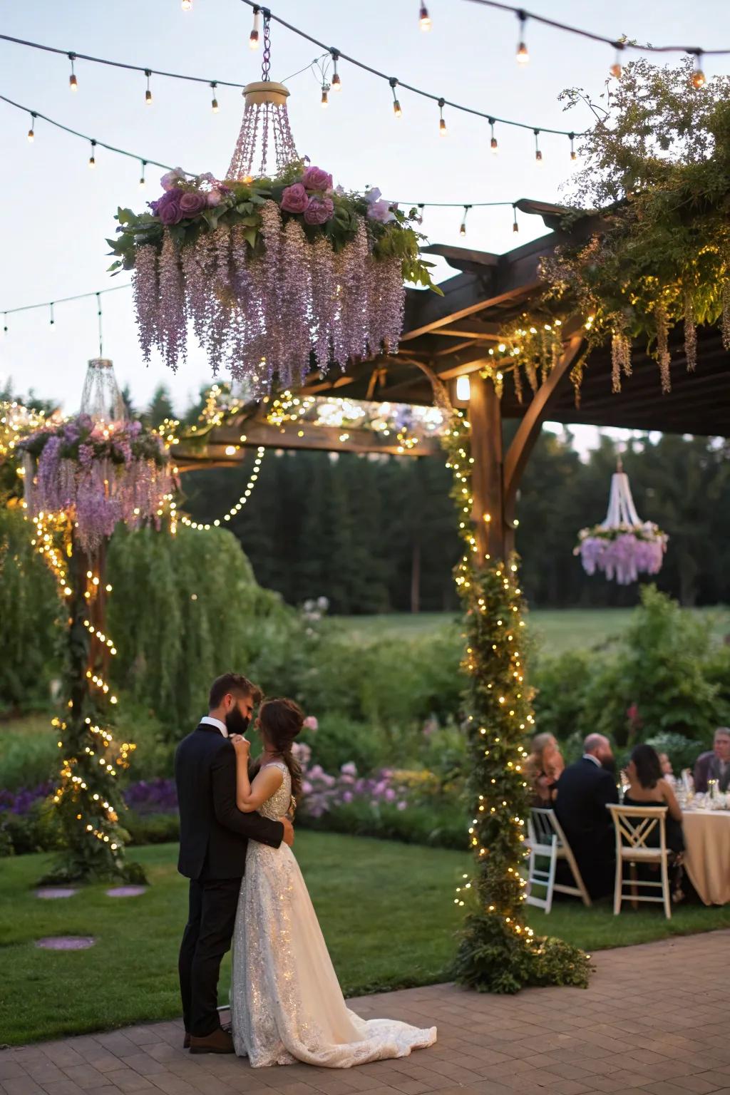Magical exterior floral drop fixtures adorned with wisteria