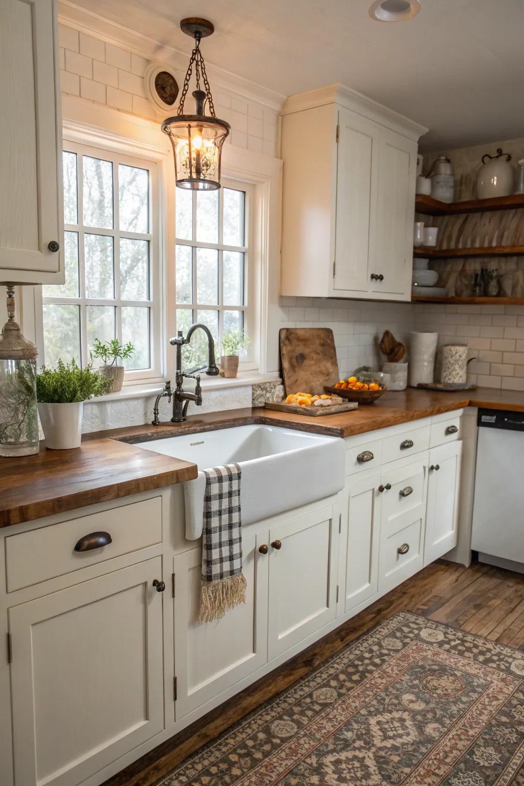 A kitchen that merges contemporary functionality with vintage charm.
