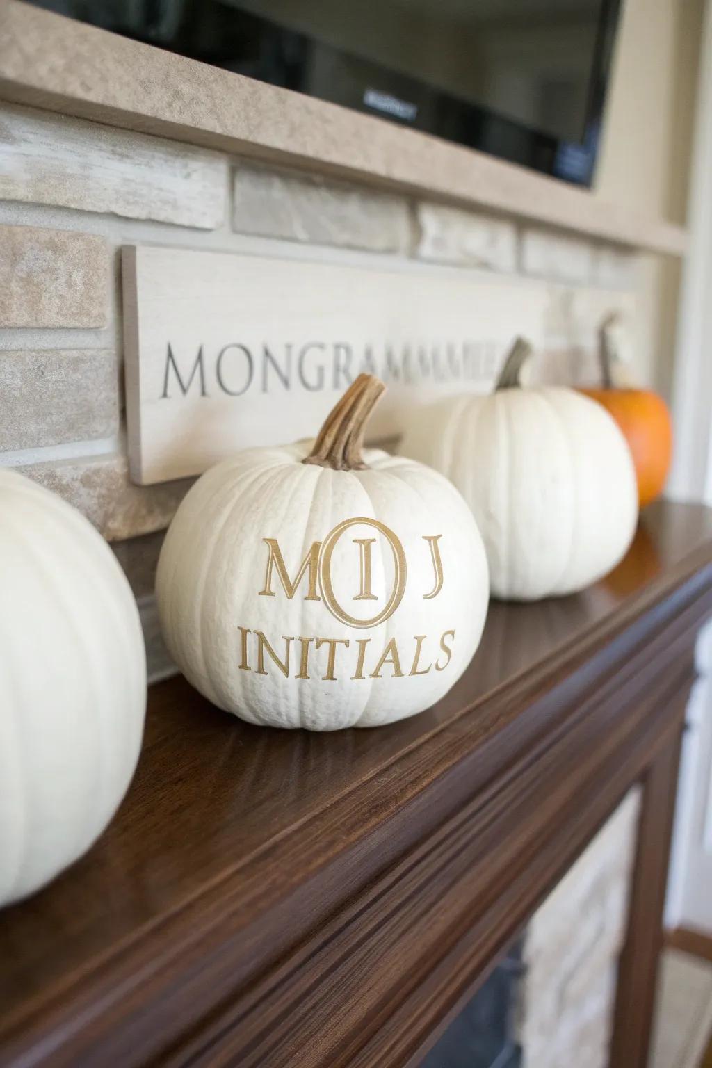 Pumpkins with initials for a tailored appearance.