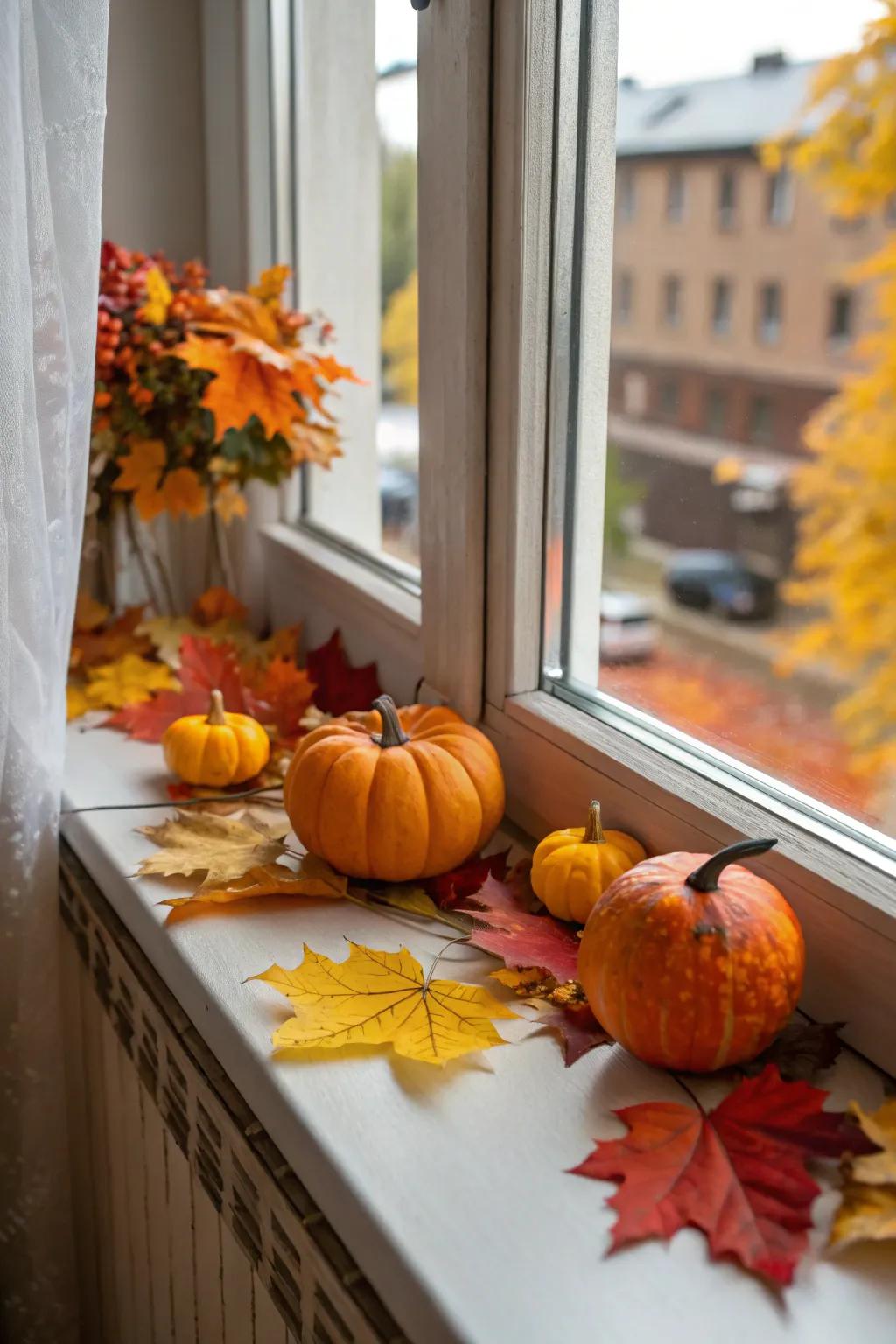 Seasonal decoration sustains the windowsill's thrilling and current feel.