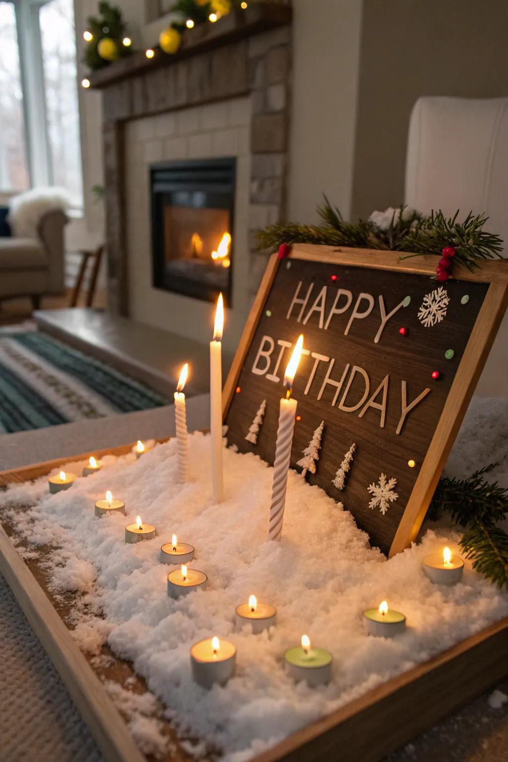 Incorporate a snug glow with lamps nestled in snow.