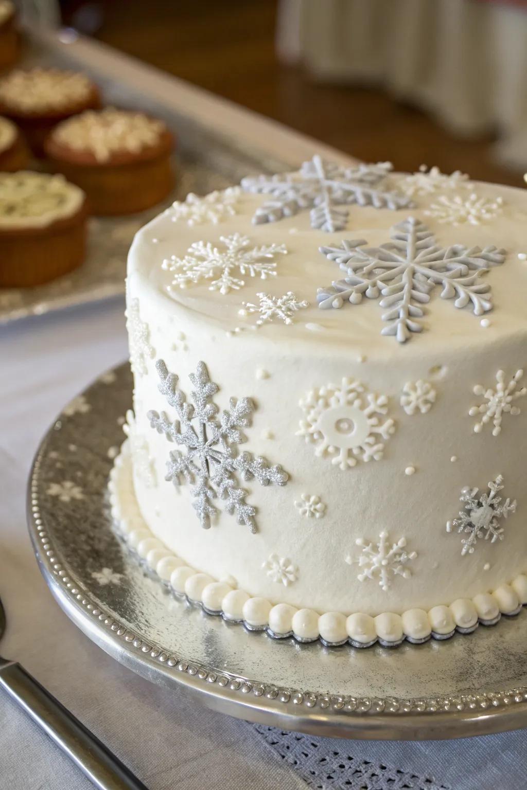 A symphony of crystals adorns this winter wonderland cake.