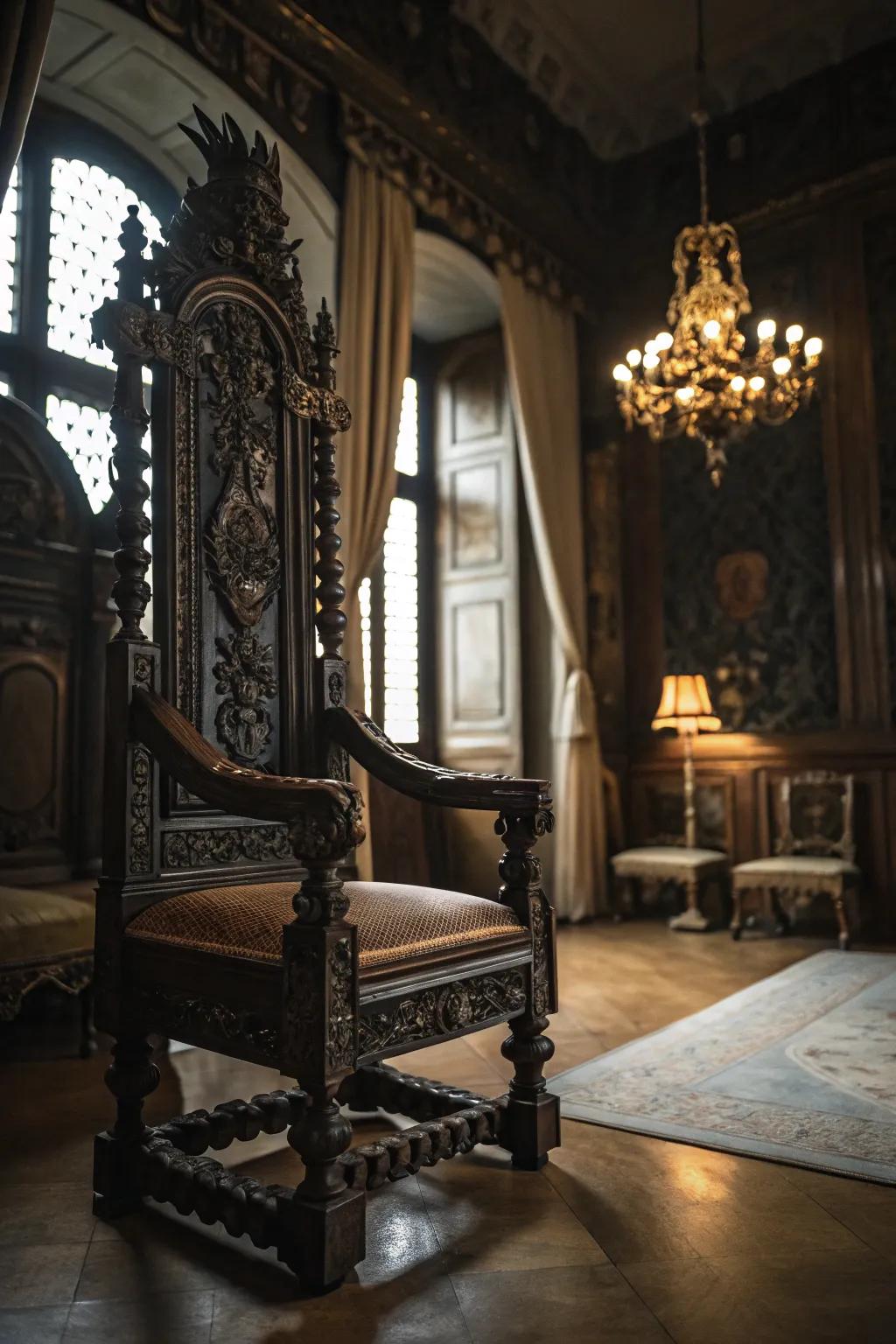 Ornate vintage furnishings infuse elegance into the retreat.