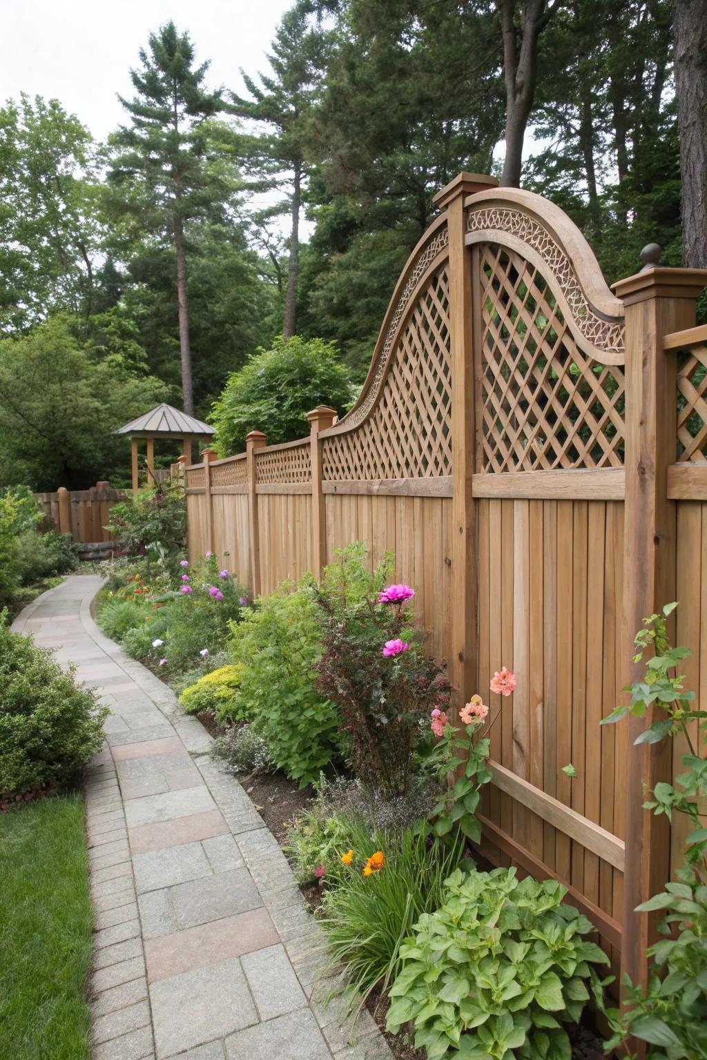Curved lattice fences pair privacy with elegance in your garden.