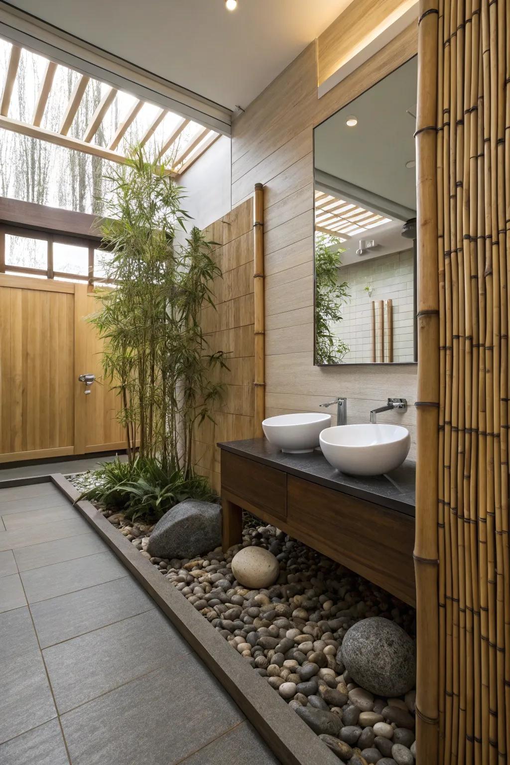 Natural components such as bamboo impart genuineness to a zen bathroom.