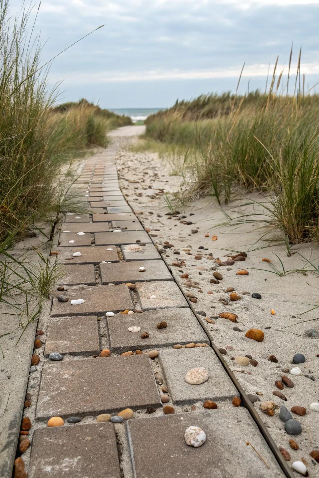 Step into a seaside paradise with sand and shell details.