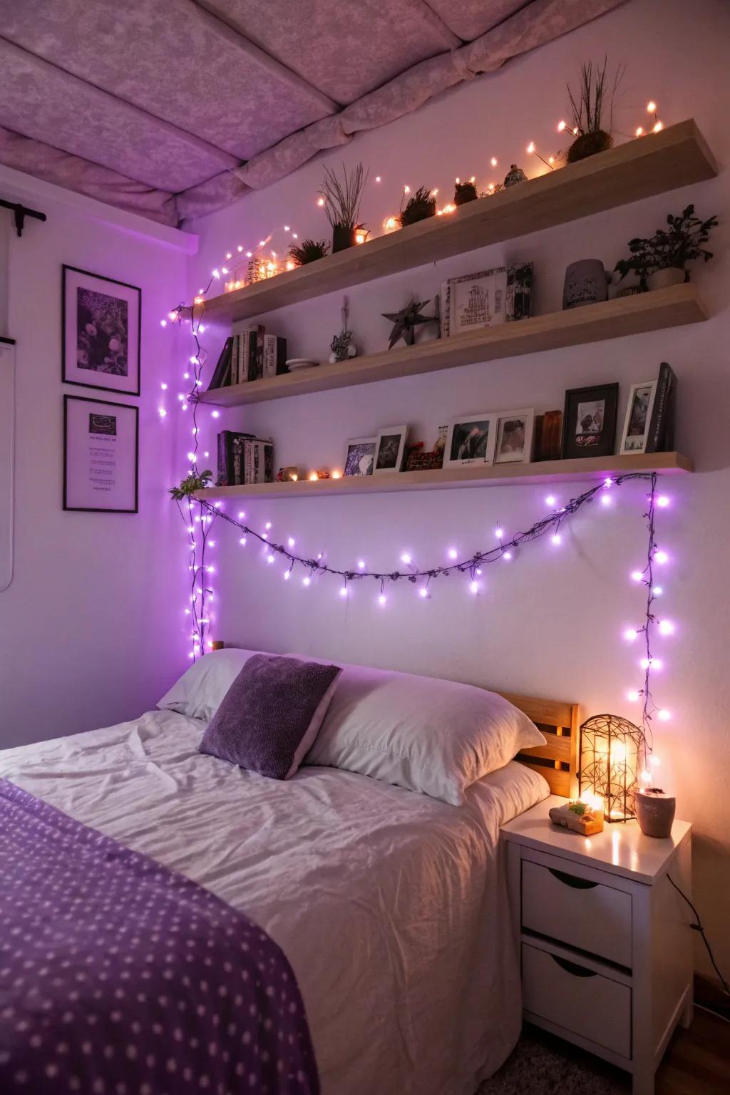 Introduce whimsy with violet sparkle lights.