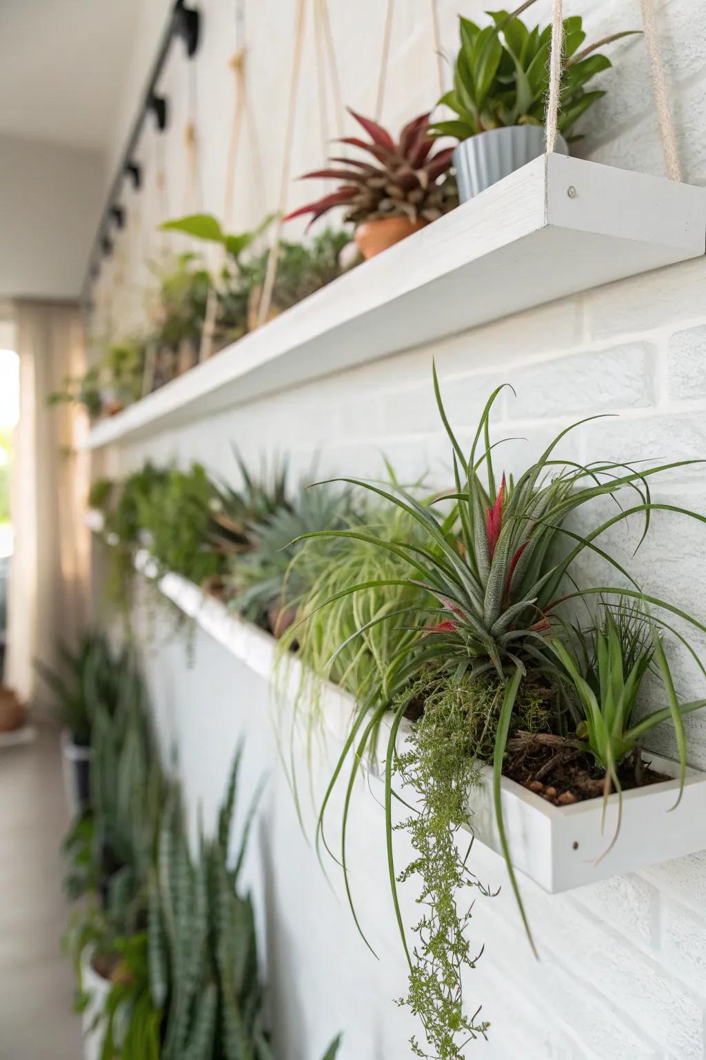 Drifting shelves present an uncomplicated means to flaunt air plants elegantly.