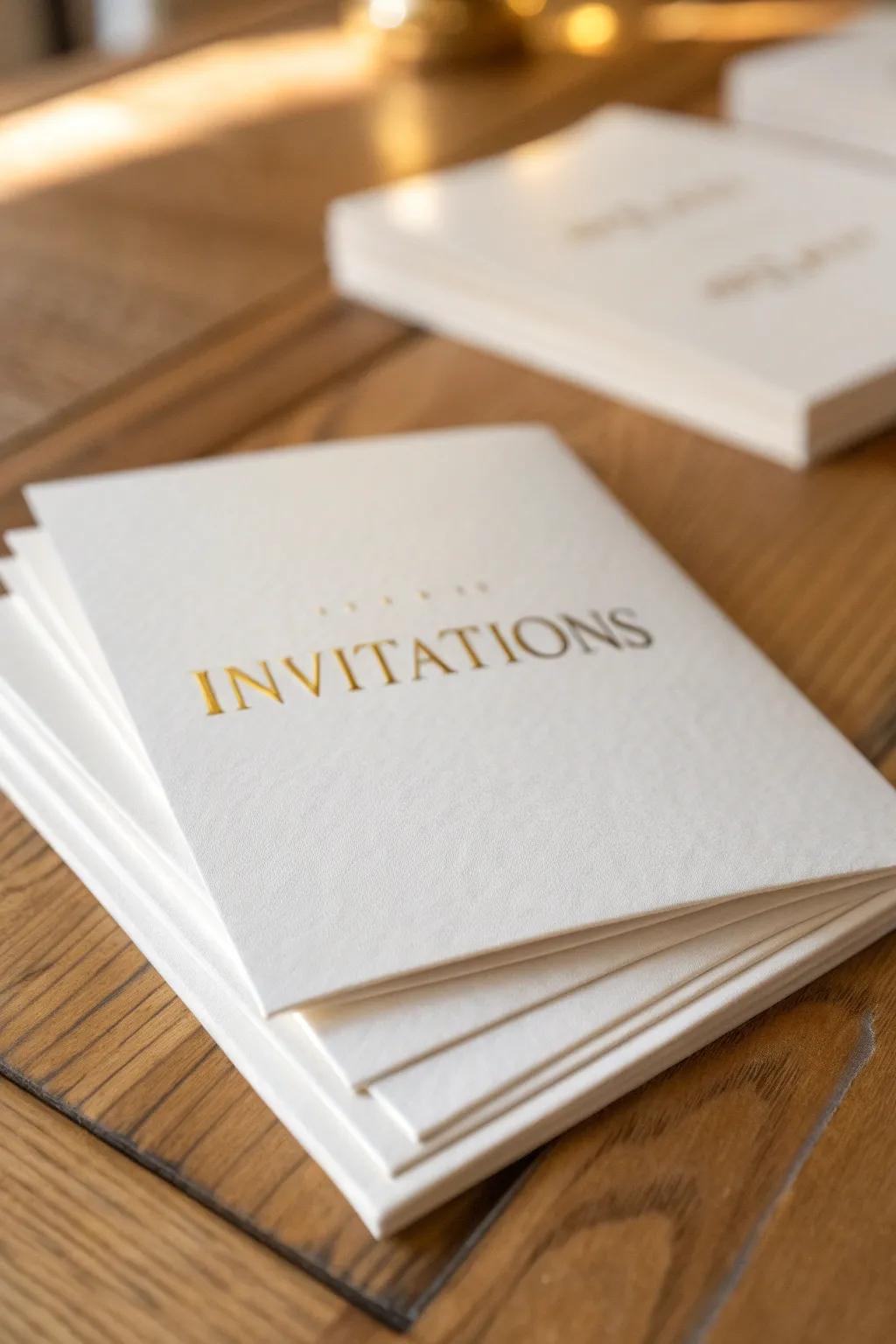 Elegant pale invitations set the tone for a sophisticated event.