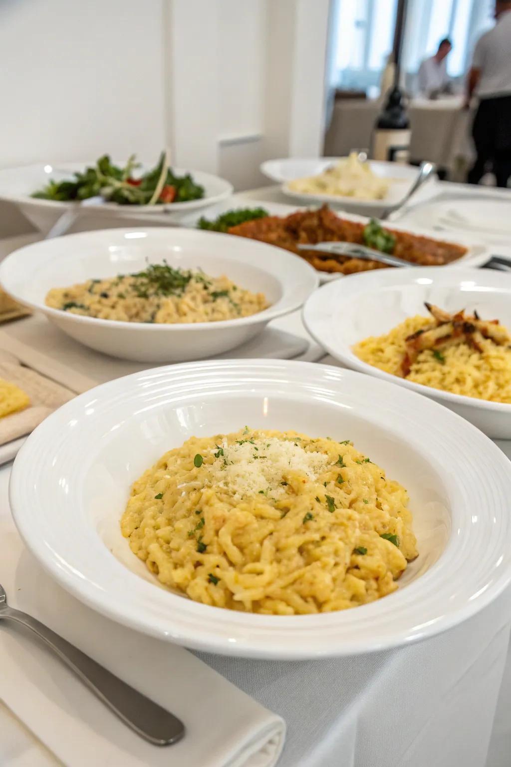 Ivory dishes make dishes appear elegant and inviting.