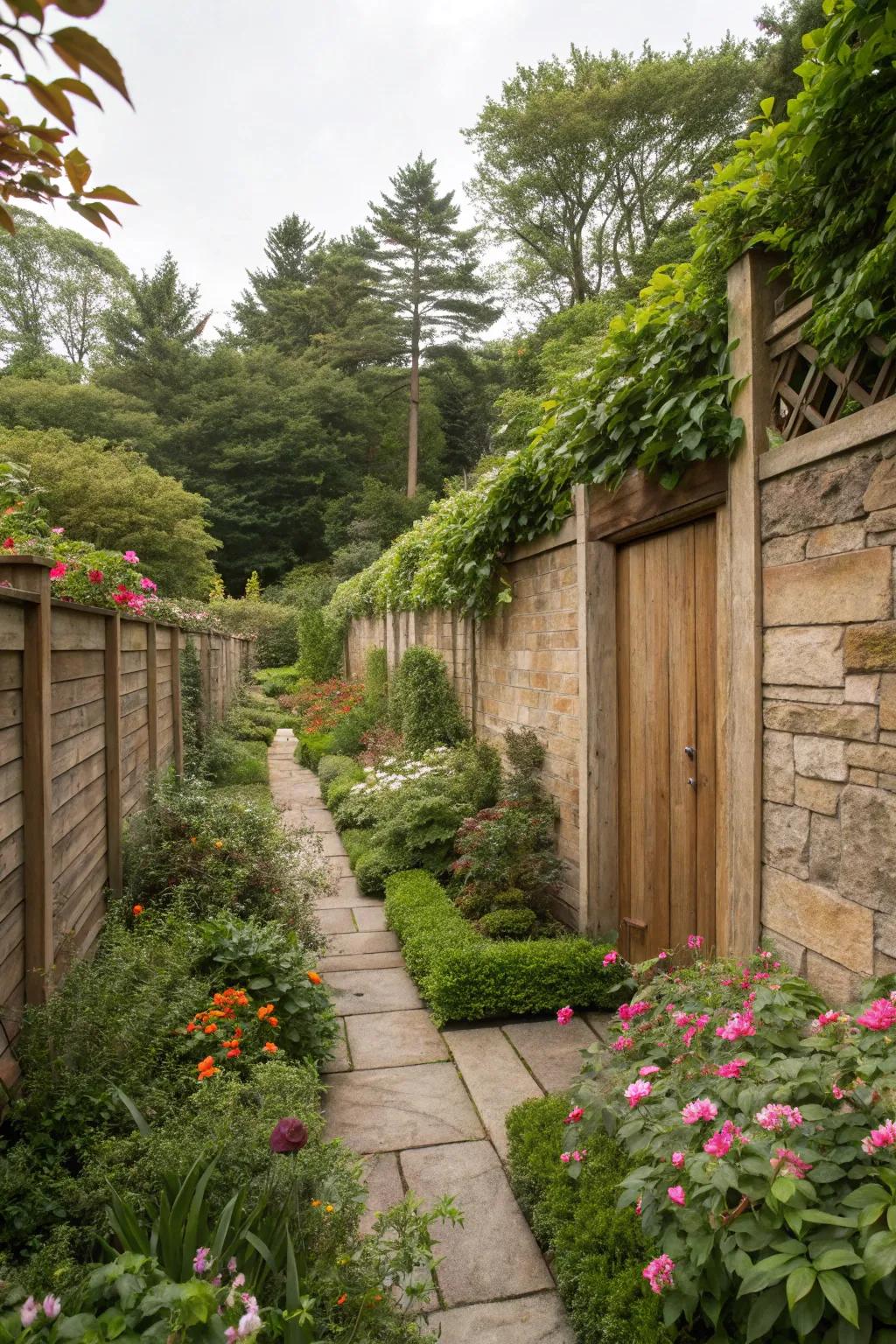 Privacy walls enhancing tranquility in the garden.